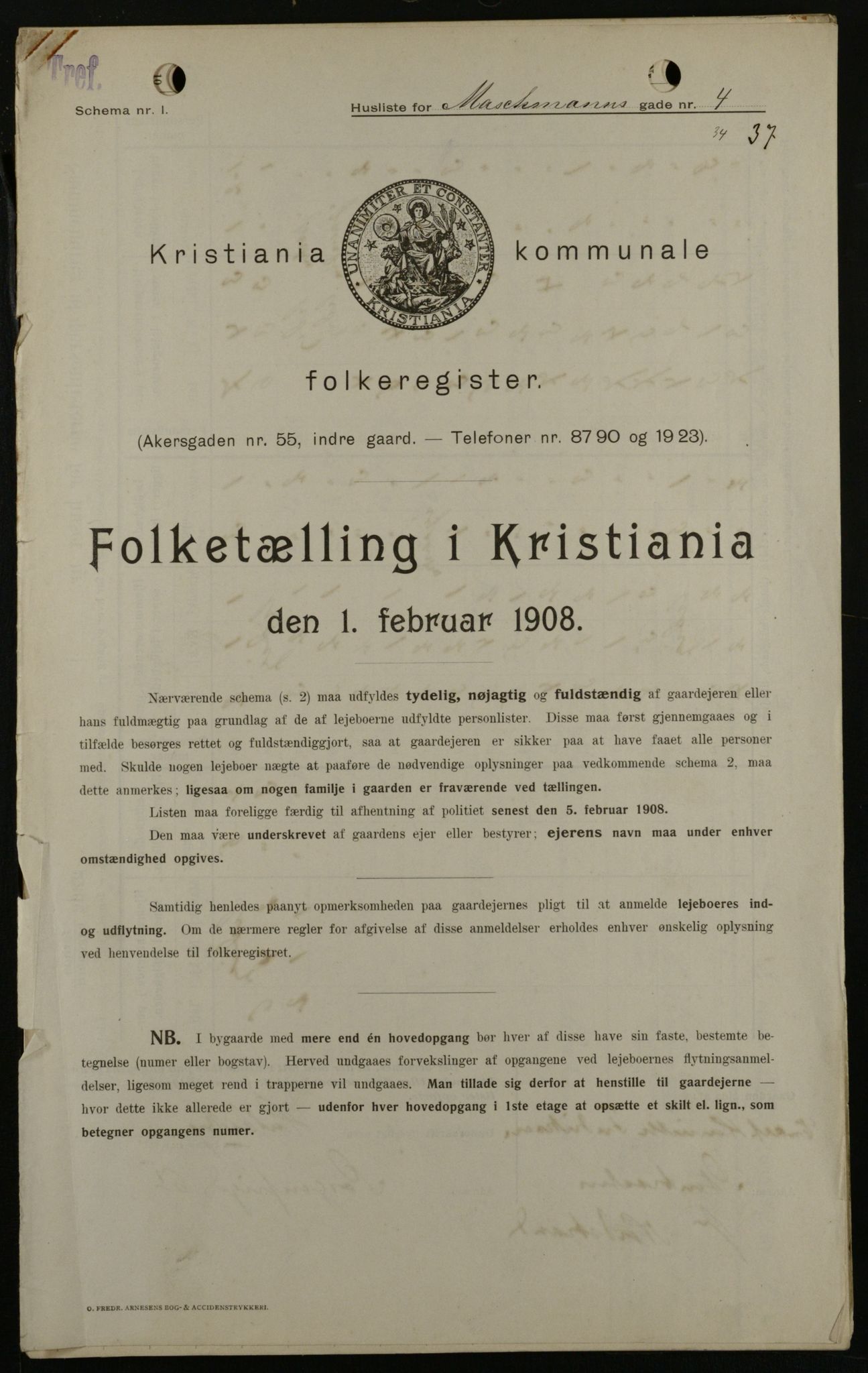OBA, Municipal Census 1908 for Kristiania, 1908, p. 58083