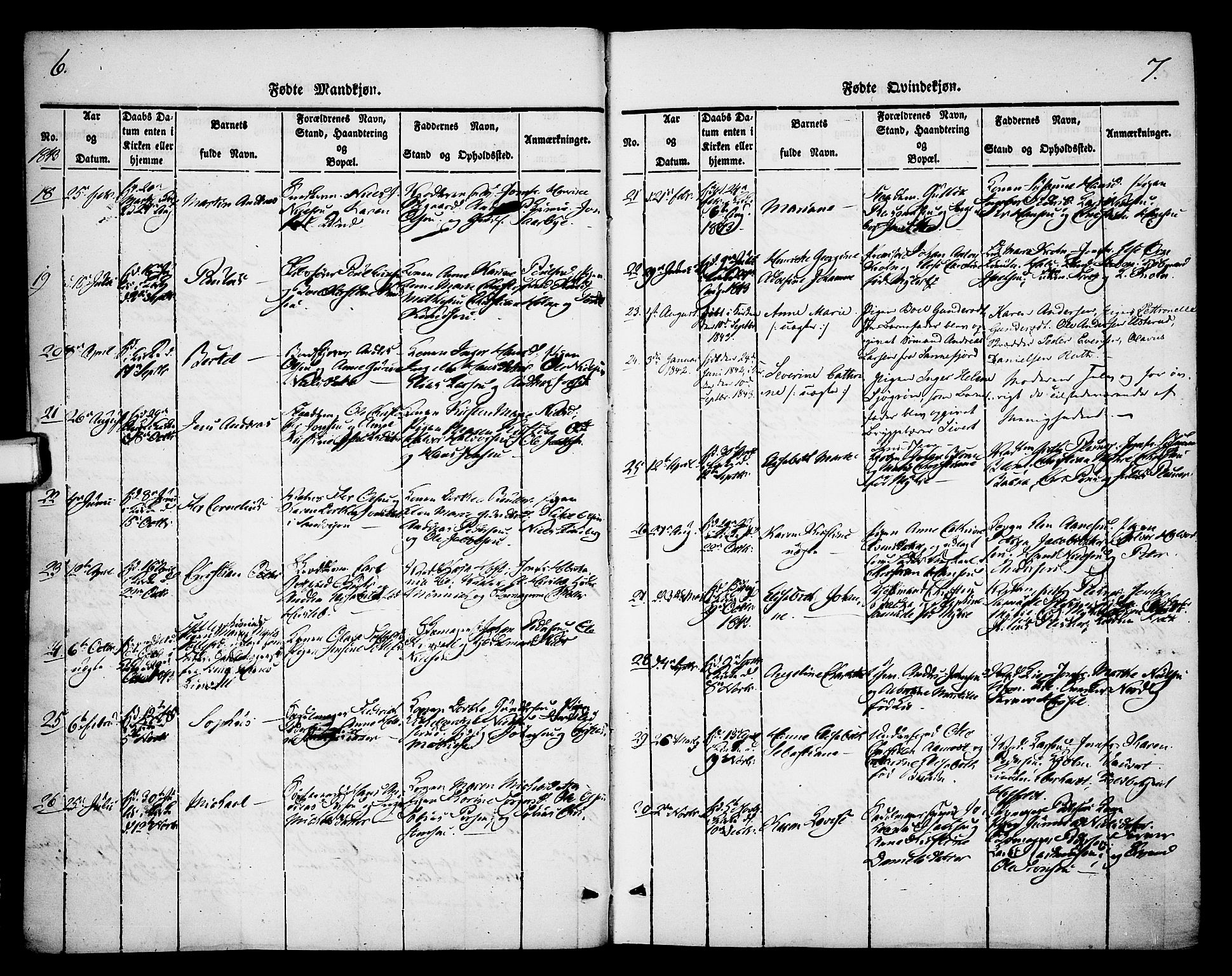 Skien kirkebøker, SAKO/A-302/F/Fa/L0006b: Parish register (official) no. 6B, 1843-1846, p. 6-7
