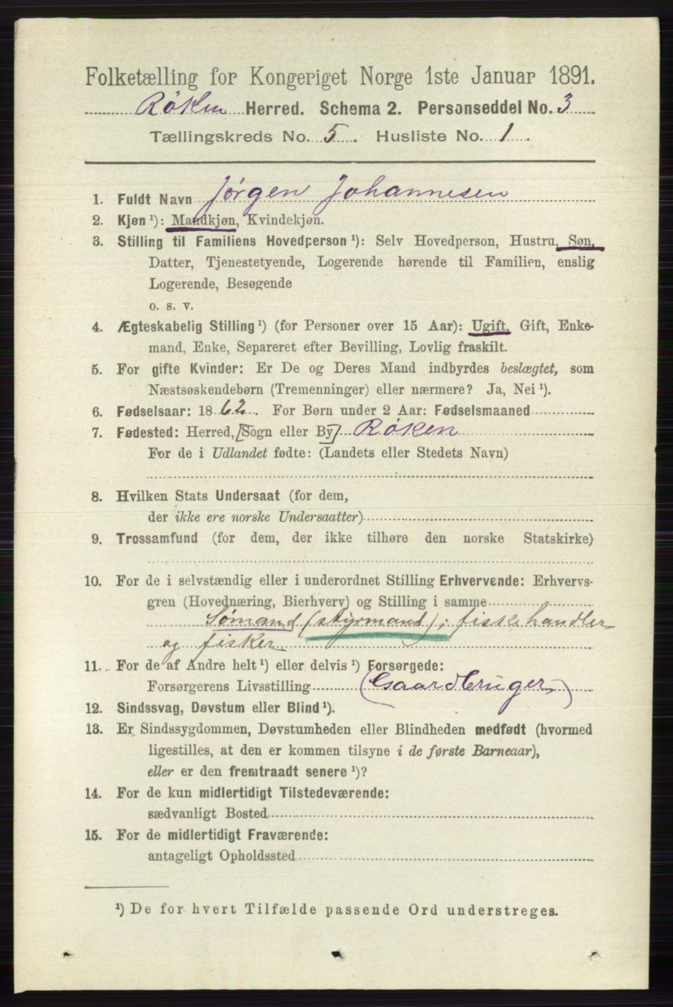 RA, 1891 census for 0627 Røyken, 1891, p. 2891