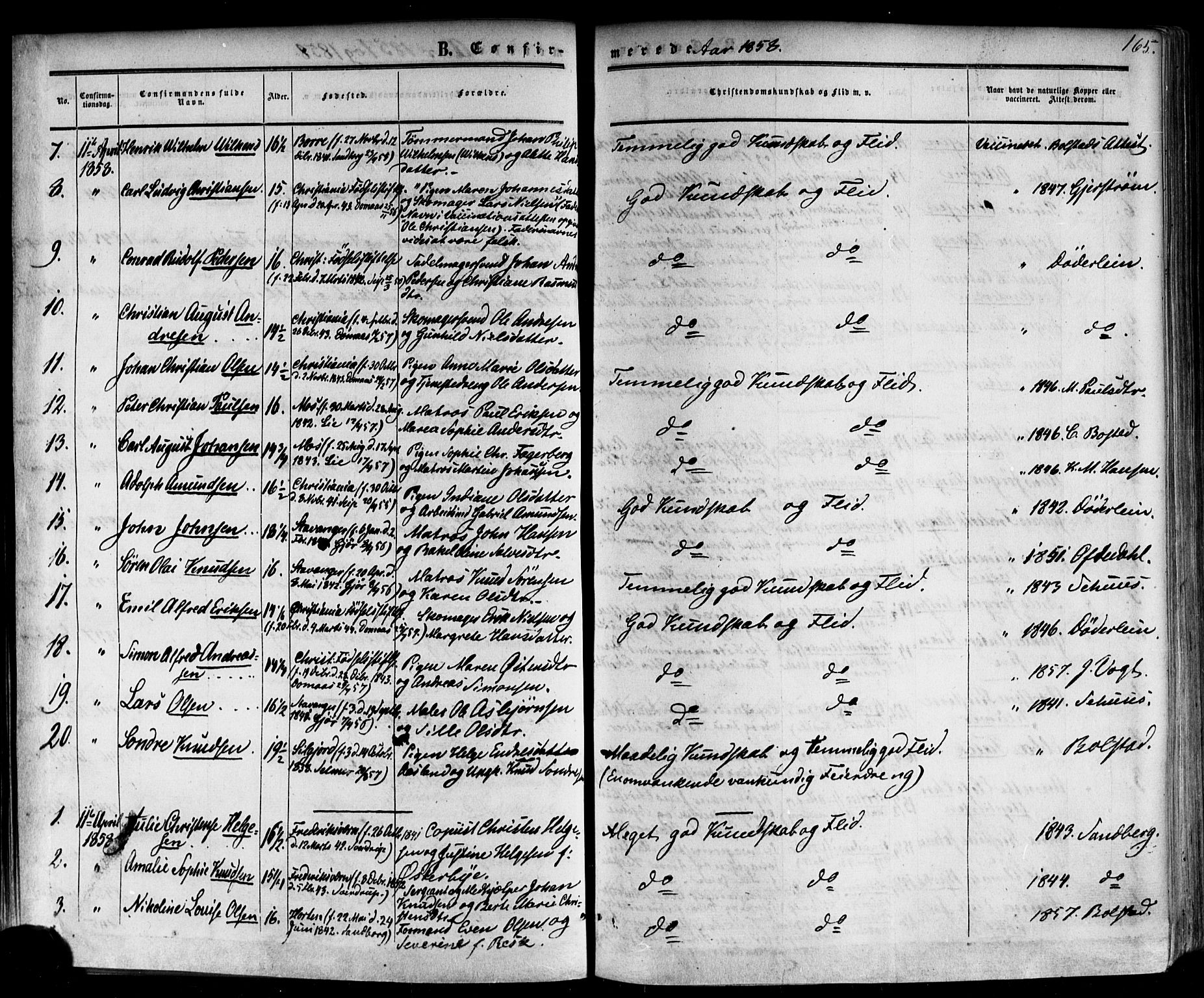 Horten kirkebøker, AV/SAKO-A-348/F/Fa/L0001: Parish register (official) no. 1, 1855-1871, p. 165