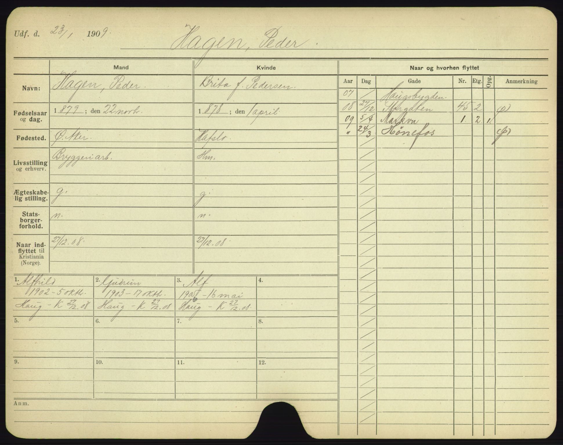 Oslo folkeregister, Registerkort, AV/SAO-A-11715/F/Fa/Fac/L0003: Menn, 1906-1914, p. 1052a