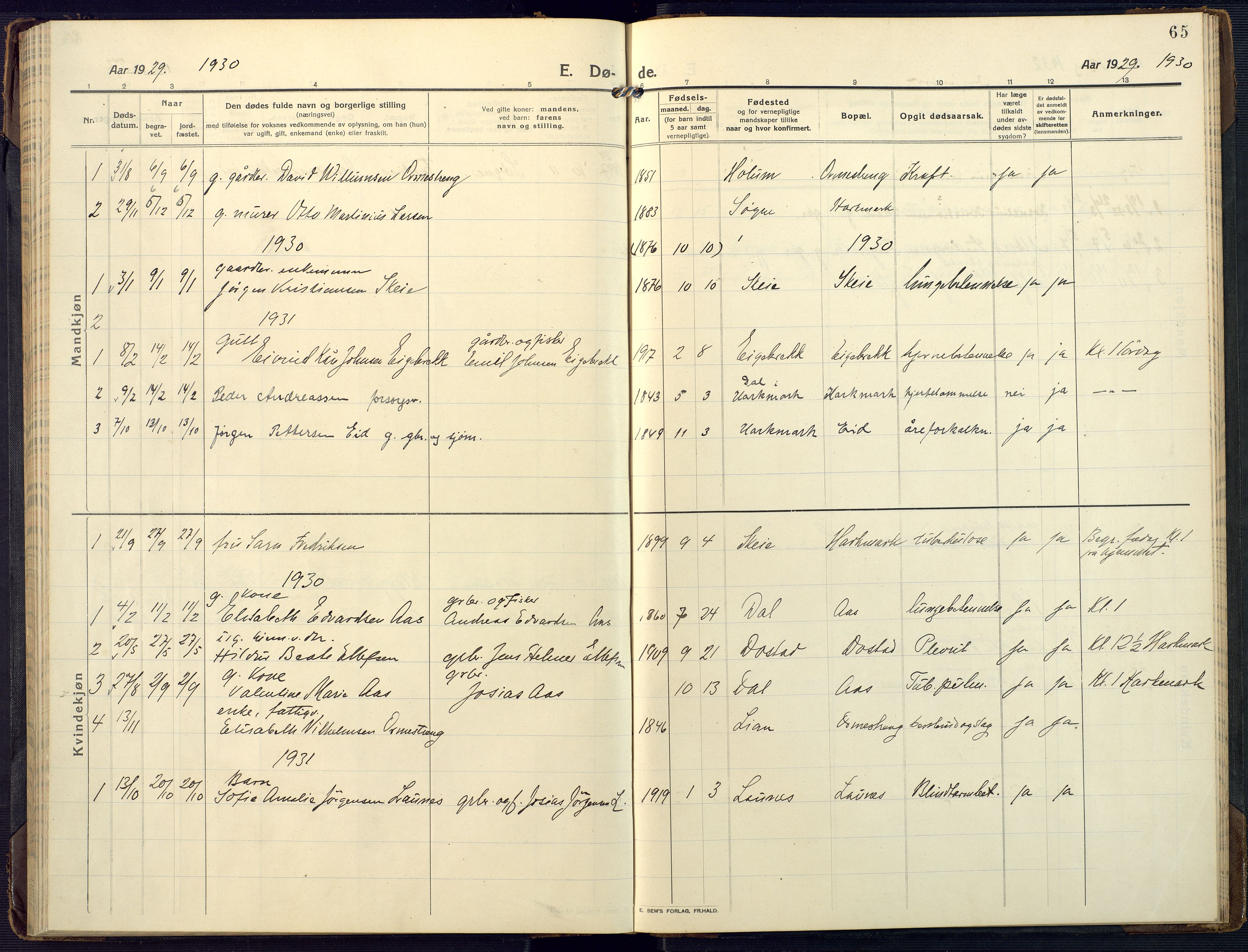 Mandal sokneprestkontor, AV/SAK-1111-0030/F/Fa/Fab/L0003: Parish register (official) no. A 3, 1913-1933, p. 65