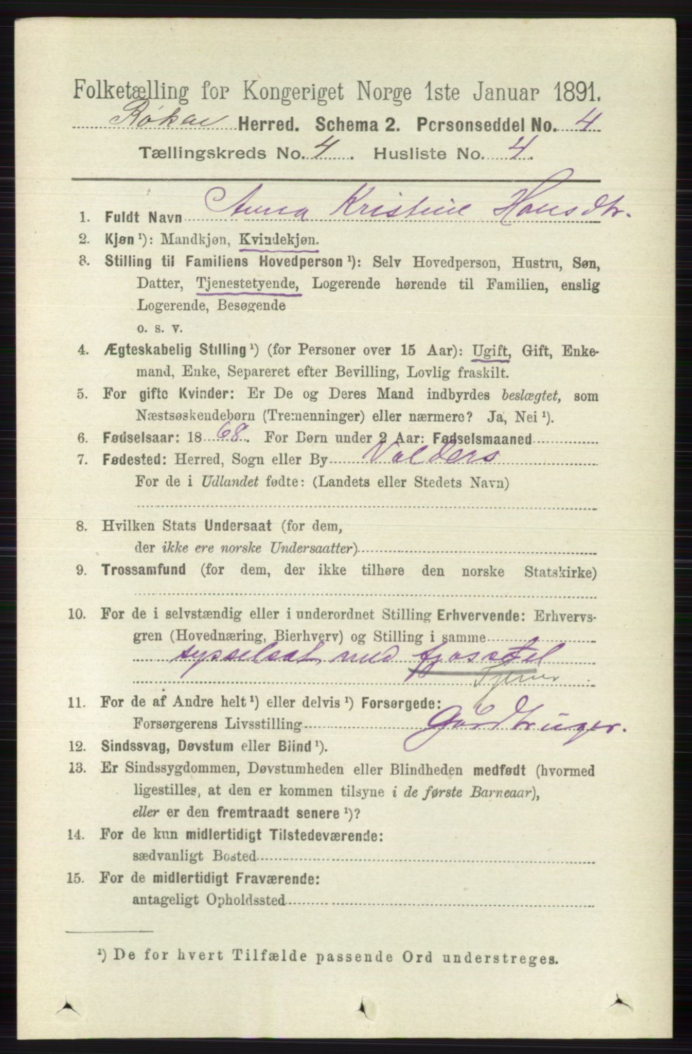 RA, 1891 census for 0627 Røyken, 1891, p. 1880