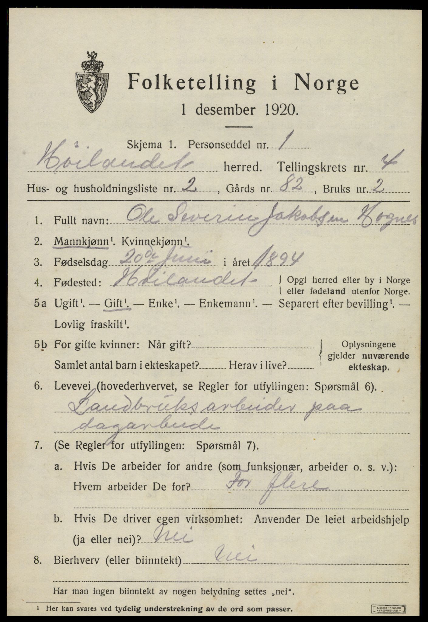 SAT, 1920 census for Høylandet, 1920, p. 2226