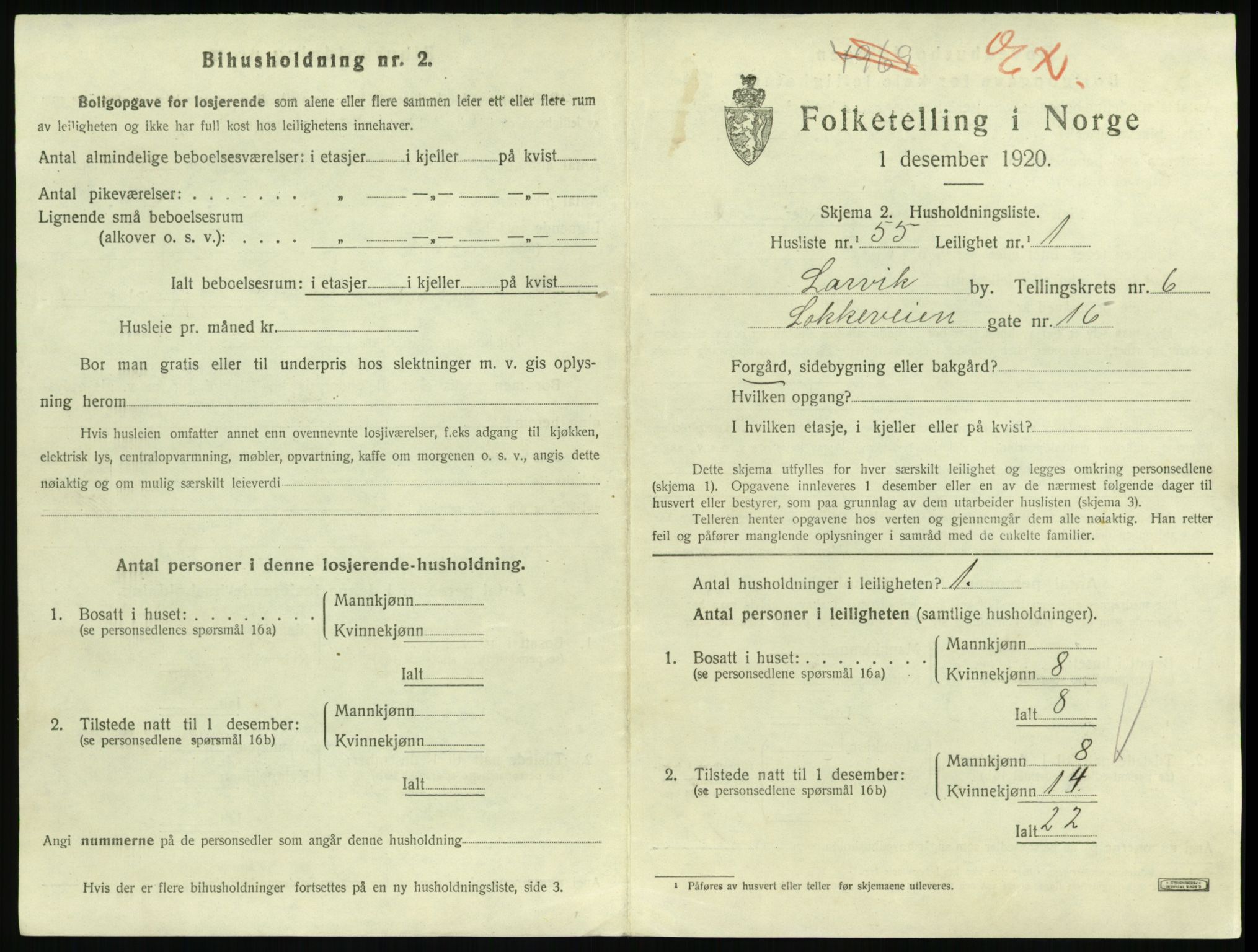 SAKO, 1920 census for Larvik, 1920, p. 5586