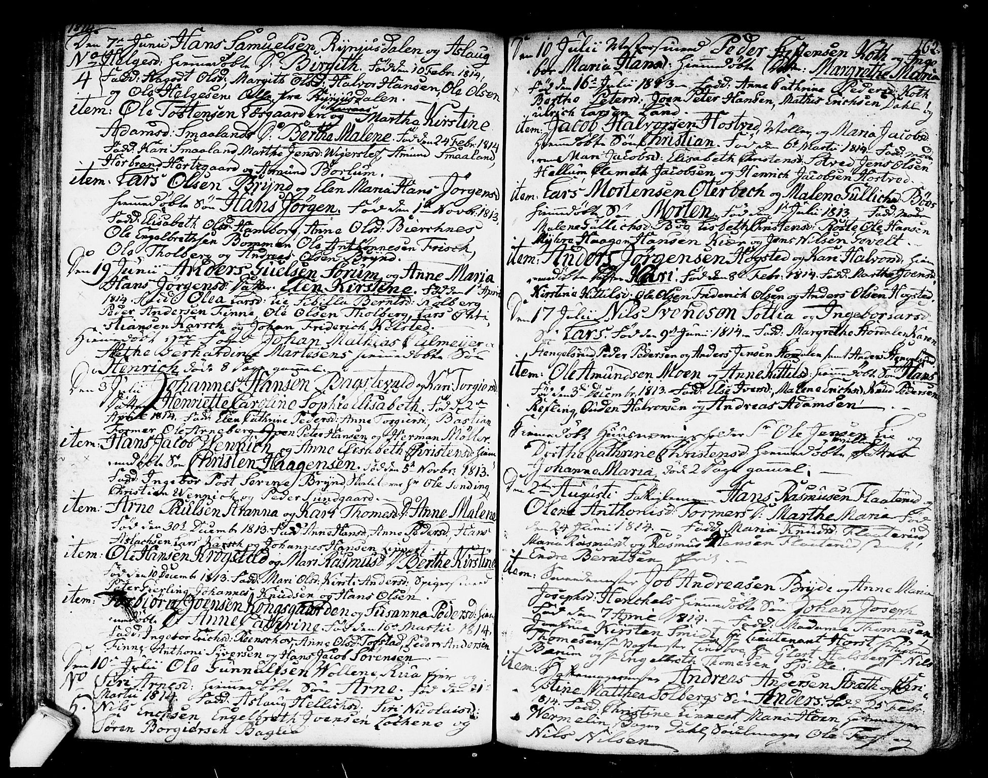 Kongsberg kirkebøker, AV/SAKO-A-22/F/Fa/L0007: Parish register (official) no. I 7, 1795-1816, p. 162