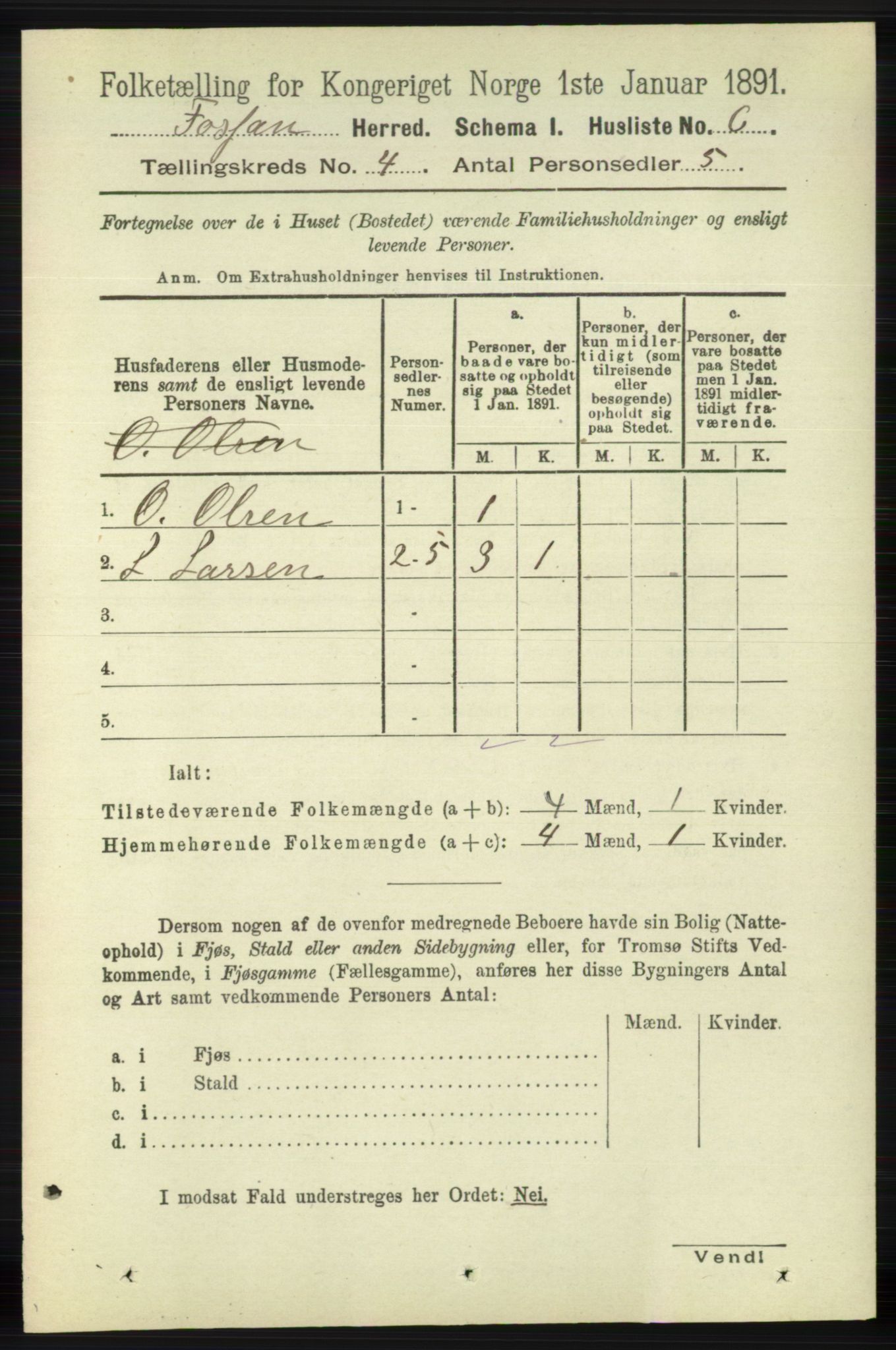 RA, 1891 census for 1129 Forsand, 1891, p. 501