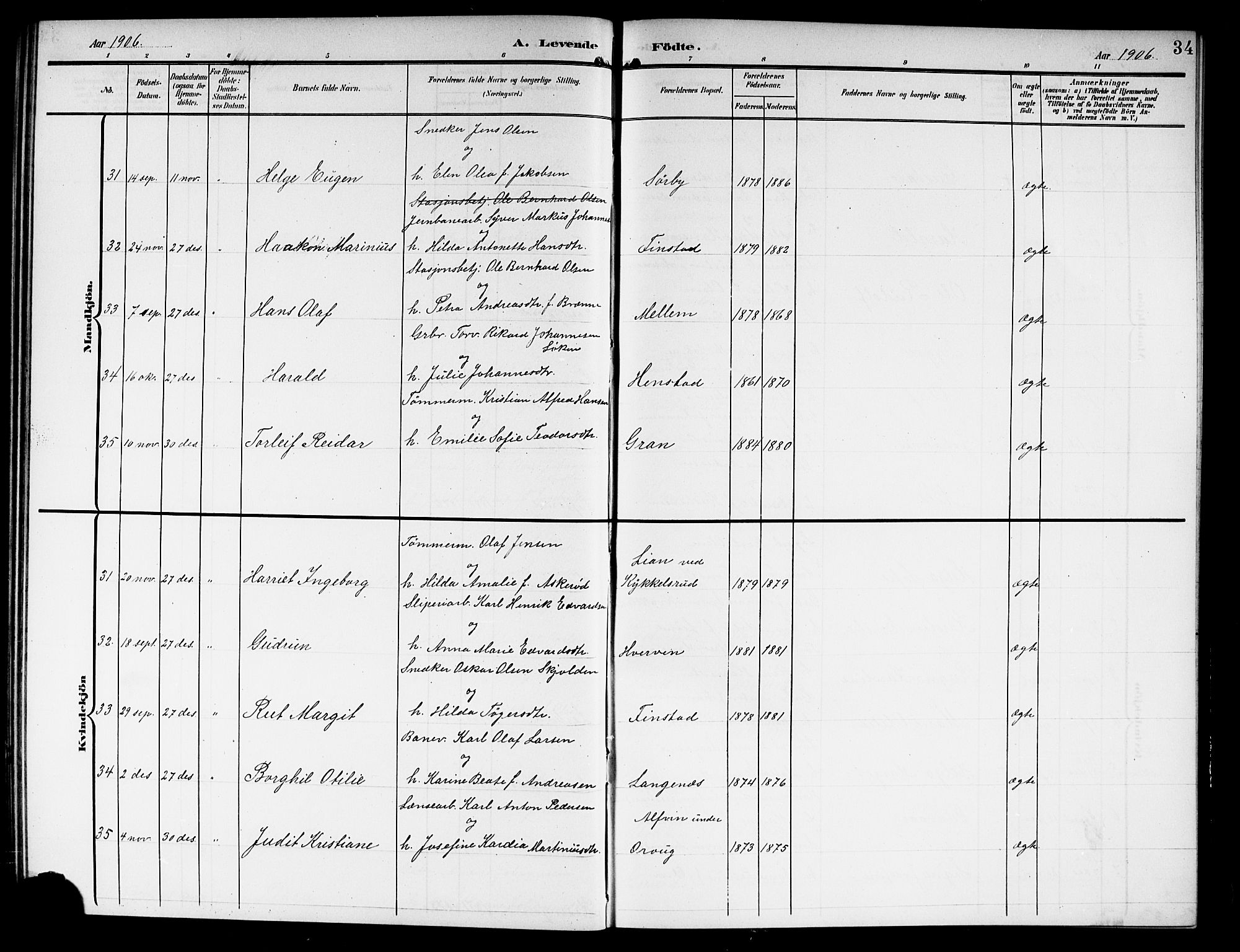 Askim prestekontor Kirkebøker, SAO/A-10900/G/Ga/L0002: Parish register (copy) no. 2, 1903-1921, p. 34