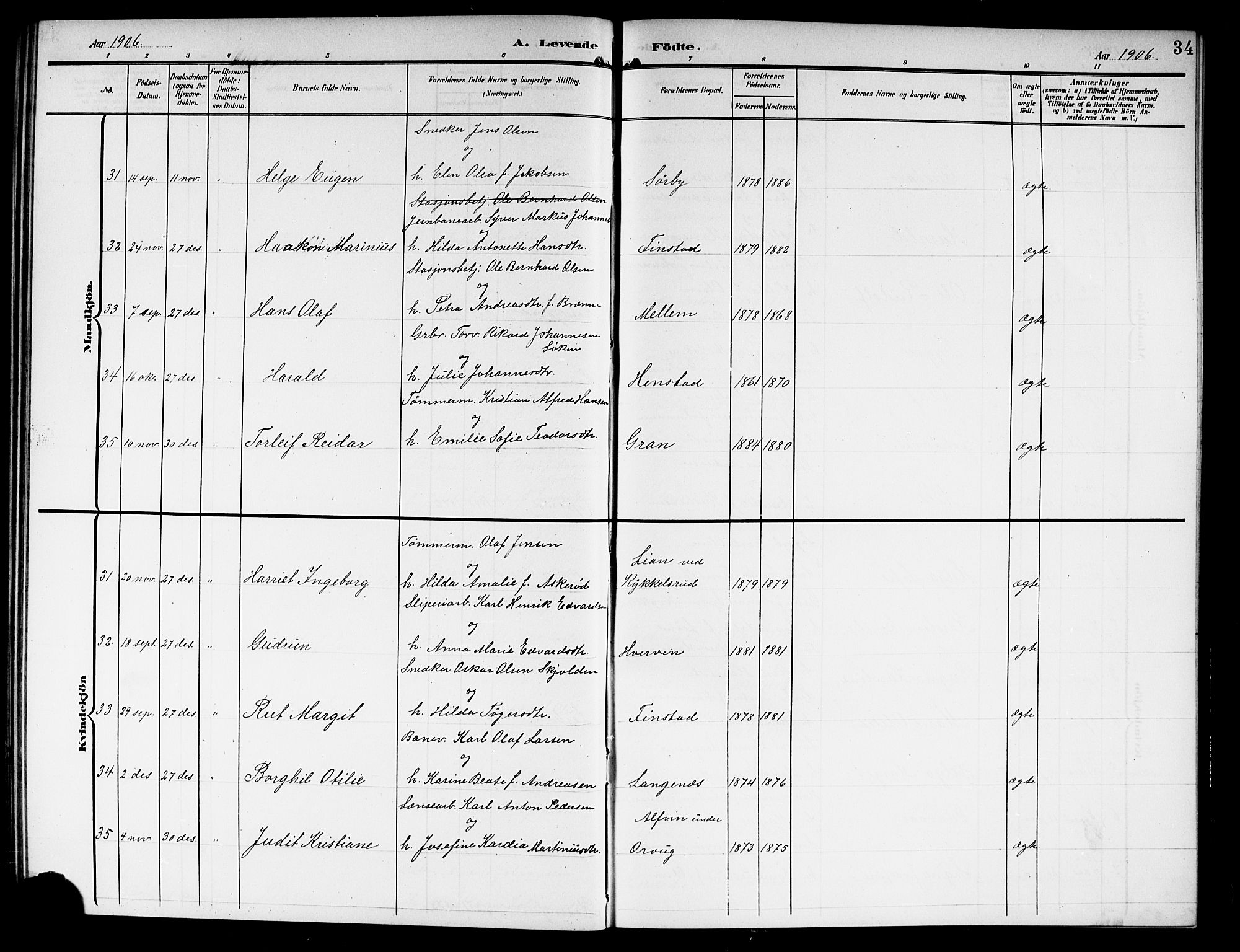 Askim prestekontor Kirkebøker, AV/SAO-A-10900/G/Ga/L0002: Parish register (copy) no. 2, 1903-1921, p. 34