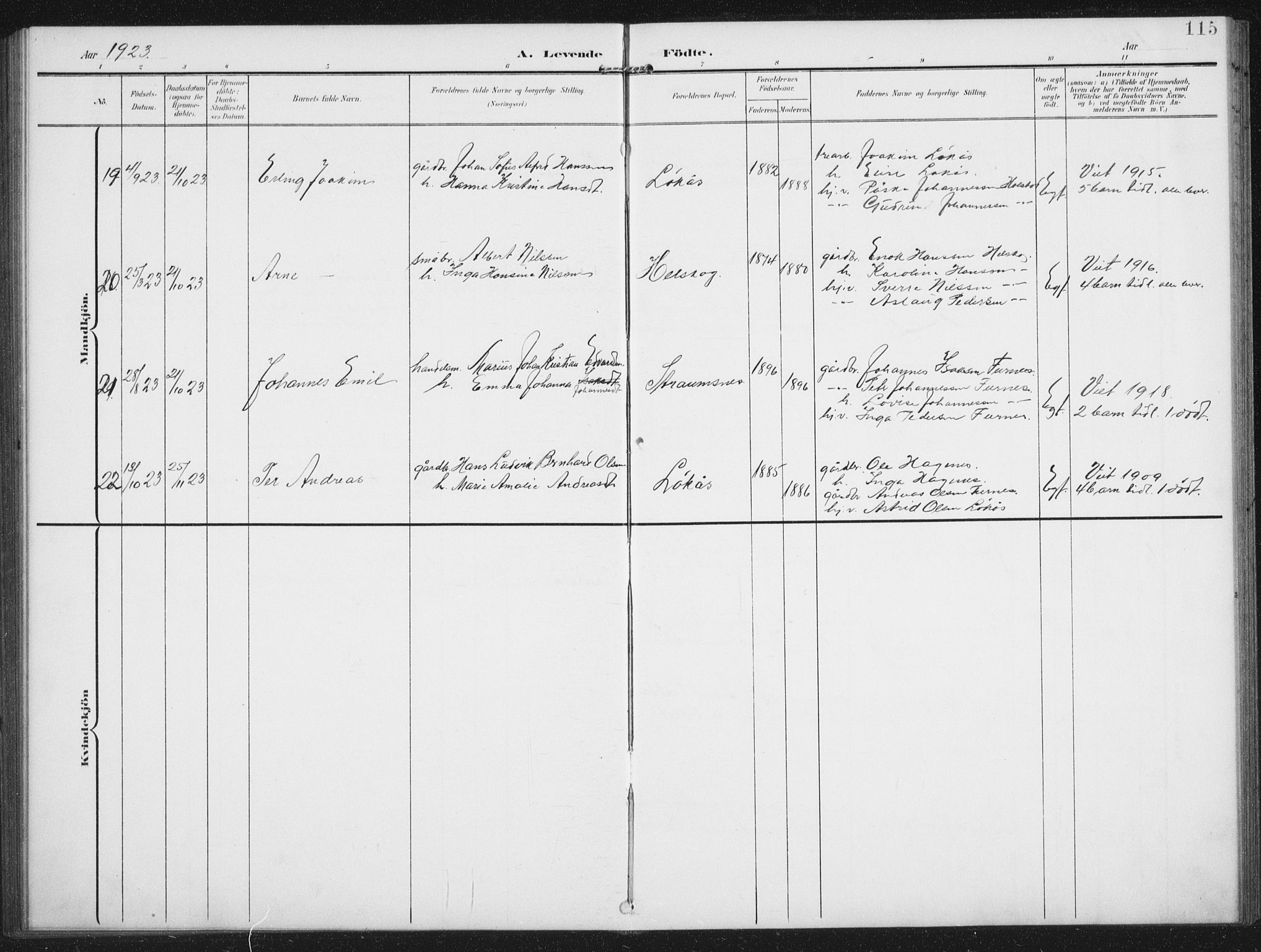 Ministerialprotokoller, klokkerbøker og fødselsregistre - Nordland, AV/SAT-A-1459/851/L0726: Parish register (copy) no. 851C01, 1902-1924, p. 115