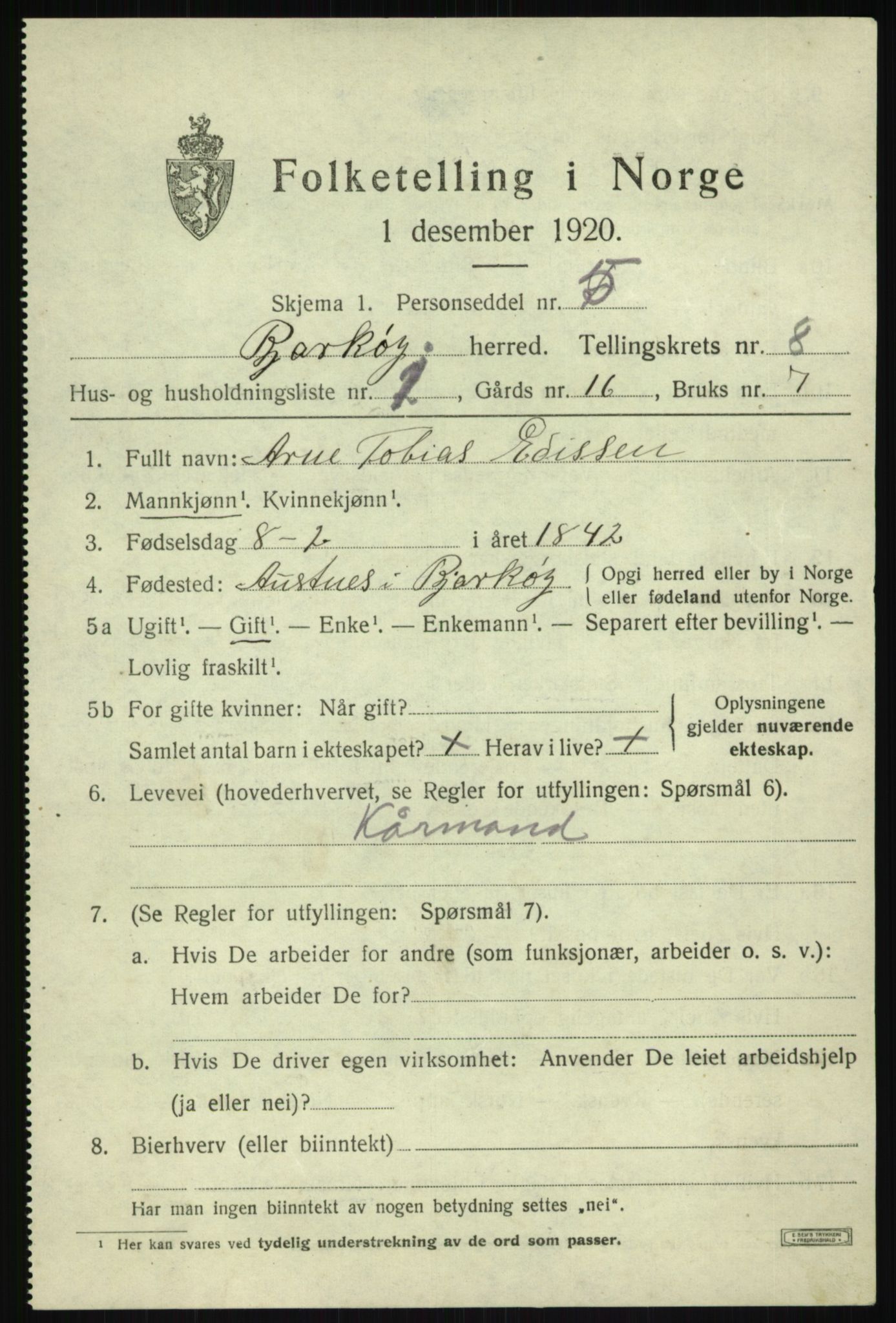 SATØ, 1920 census for Bjarkøy, 1920, p. 3459