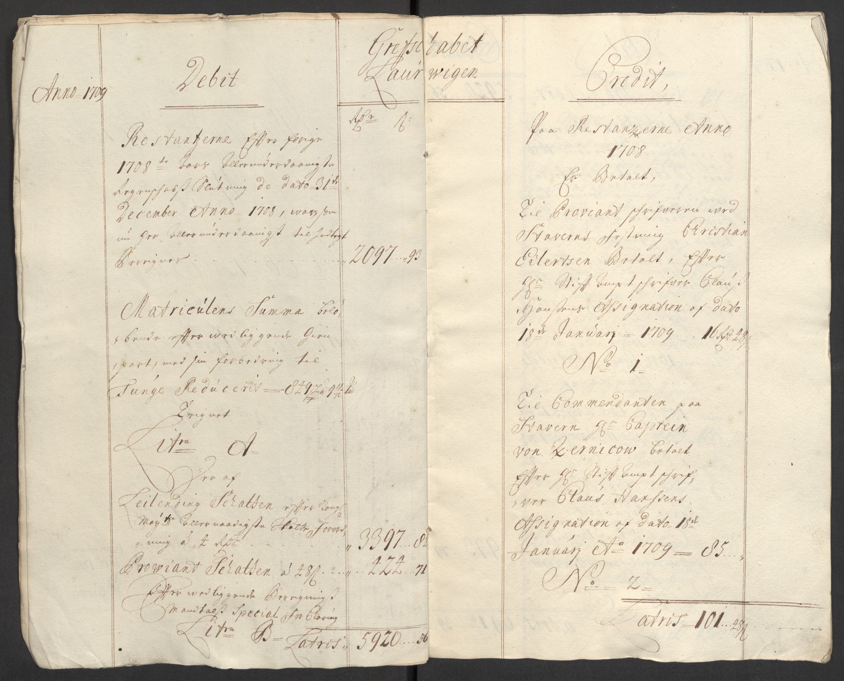 Rentekammeret inntil 1814, Reviderte regnskaper, Fogderegnskap, AV/RA-EA-4092/R33/L1981: Fogderegnskap Larvik grevskap, 1709-1710, p. 8