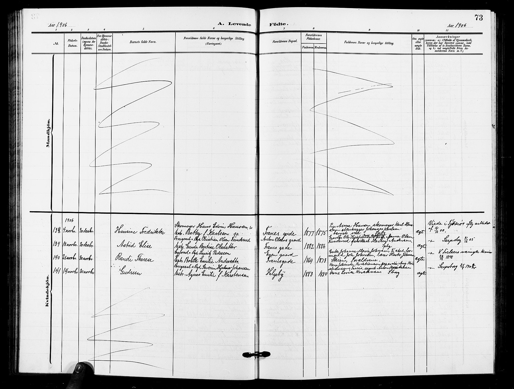 Sarpsborg prestekontor Kirkebøker, AV/SAO-A-2006/G/Ga/L0001: Parish register (copy) no. 1, 1902-1911, p. 73