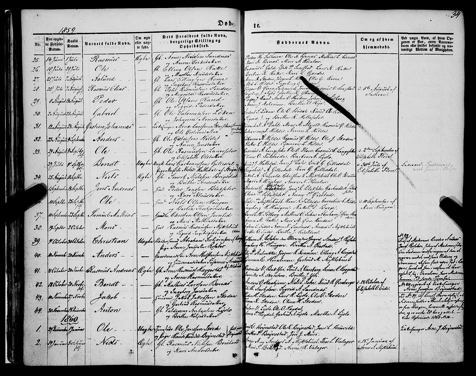 Innvik sokneprestembete, AV/SAB-A-80501: Parish register (official) no. A 5, 1847-1865, p. 34