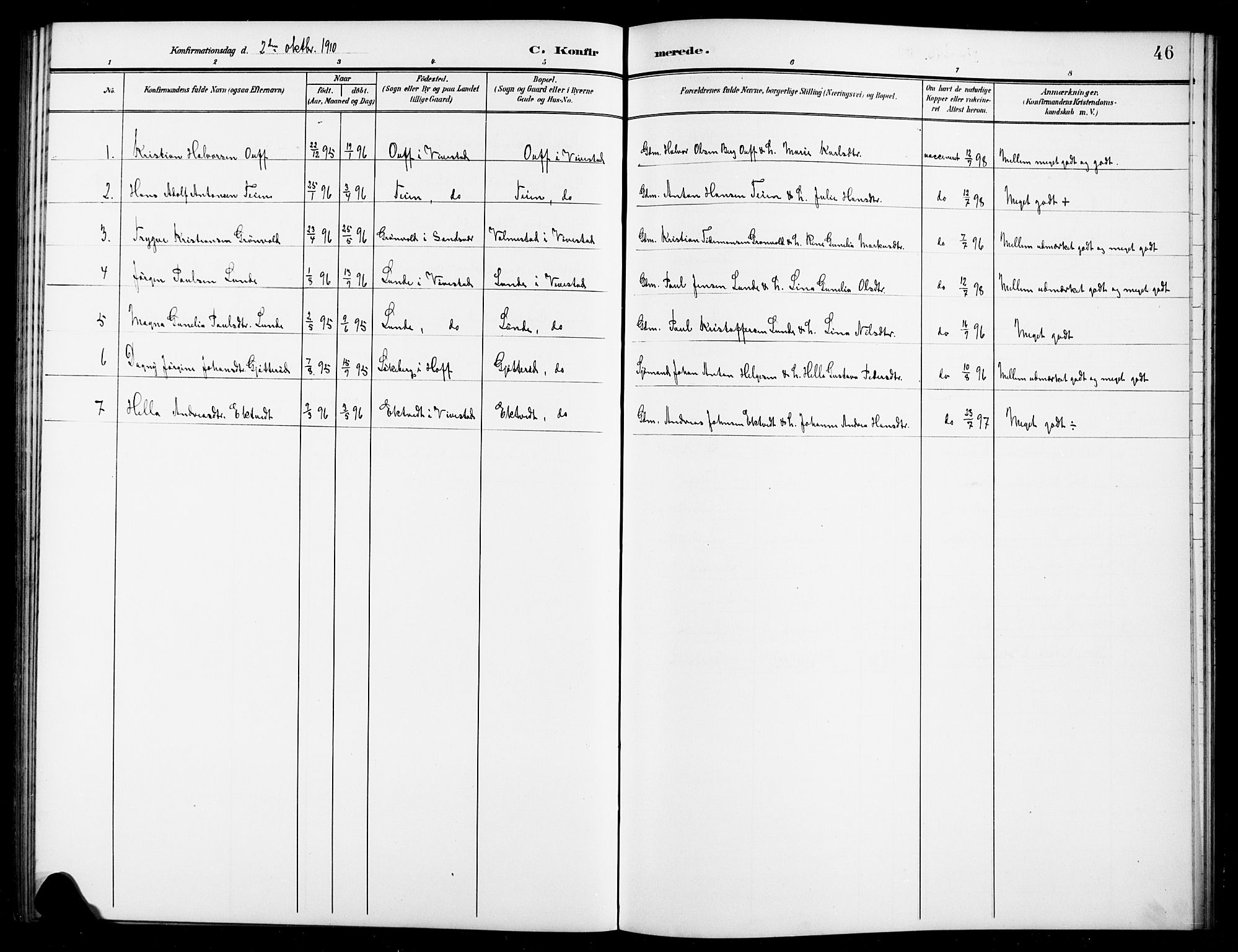 Ramnes kirkebøker, AV/SAKO-A-314/G/Gc/L0002: Parish register (copy) no. III 2, 1903-1924, p. 46