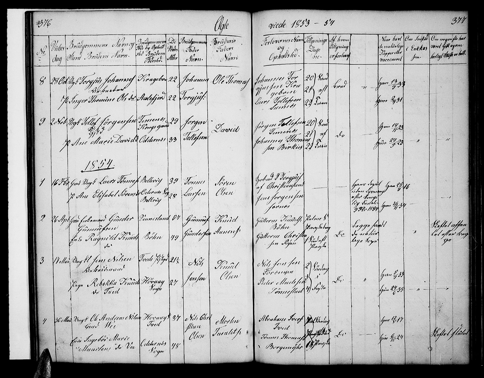 Tveit sokneprestkontor, SAK/1111-0043/F/Fb/L0002: Parish register (copy) no. B 2, 1835-1854, p. 376-377