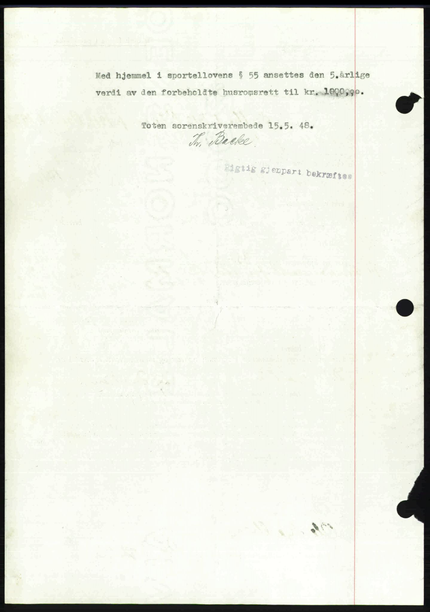 Toten tingrett, SAH/TING-006/H/Hb/Hbc/L0020: Mortgage book no. Hbc-20, 1948-1948, Diary no: : 1630/1948