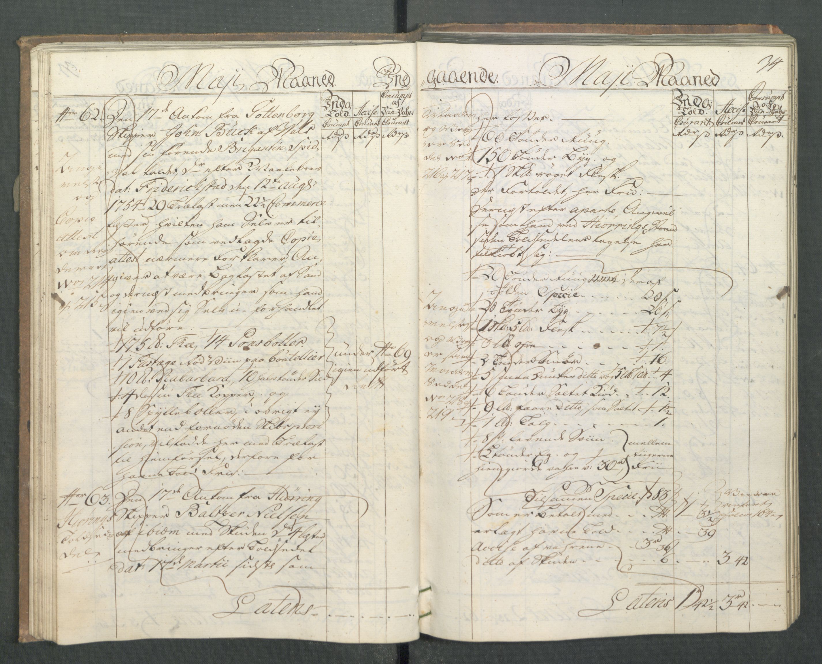 Generaltollkammeret, tollregnskaper, AV/RA-EA-5490/R14/L0024/0001: Tollregnskaper Øster-Risør / Inngående hovedtollbok, 1756, p. 33b-34a