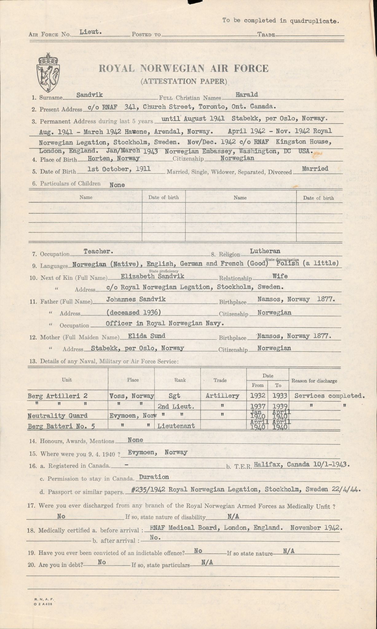 Forsvaret, Forsvarets overkommando/Luftforsvarsstaben, AV/RA-RAFA-4079/P/Pa/L0028: Personellpapirer, 1911, p. 74