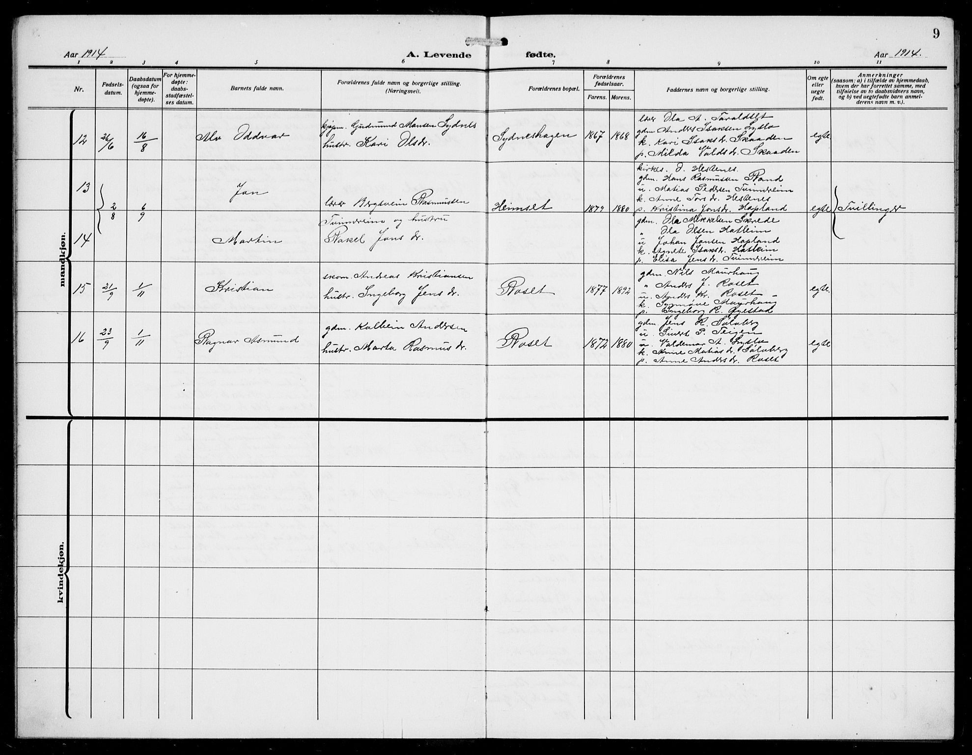 Innvik sokneprestembete, AV/SAB-A-80501: Parish register (copy) no. A 4, 1913-1936, p. 9