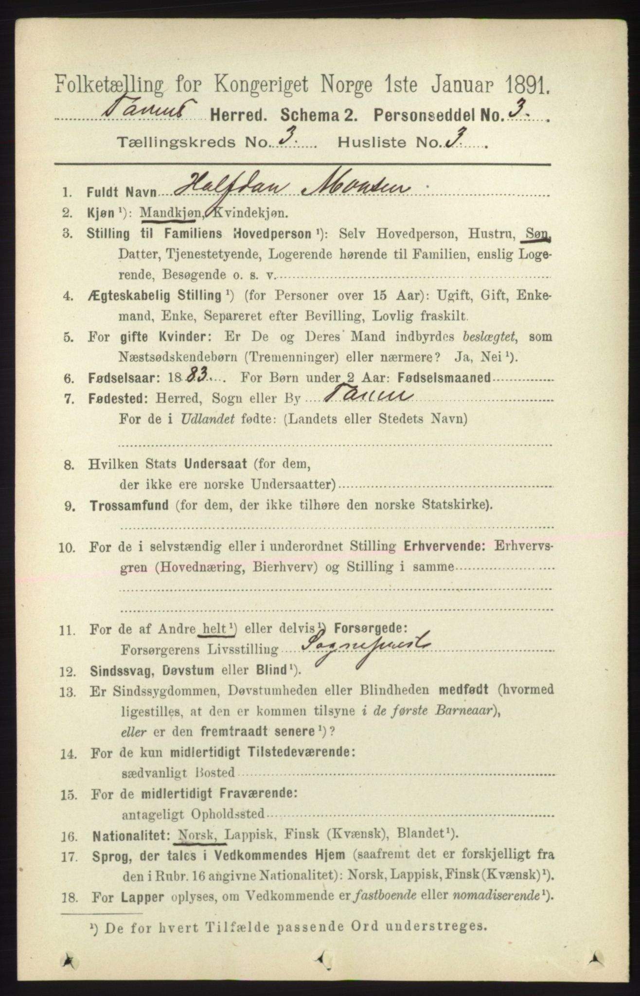 RA, 1891 census for 2025 Tana, 1891, p. 1519