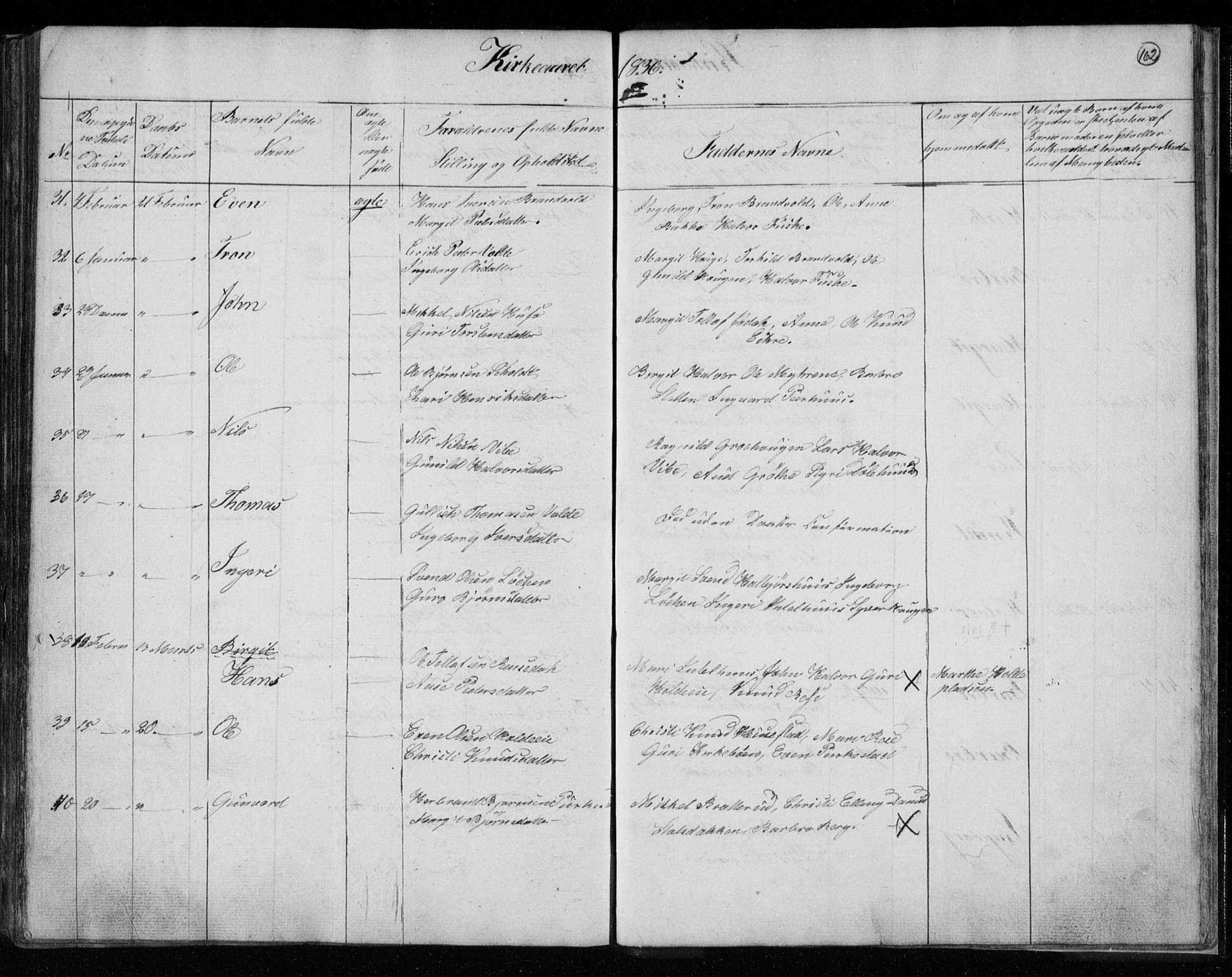 Gol kirkebøker, AV/SAKO-A-226/F/Fa/L0001: Parish register (official) no. I 1, 1821-1837, p. 162