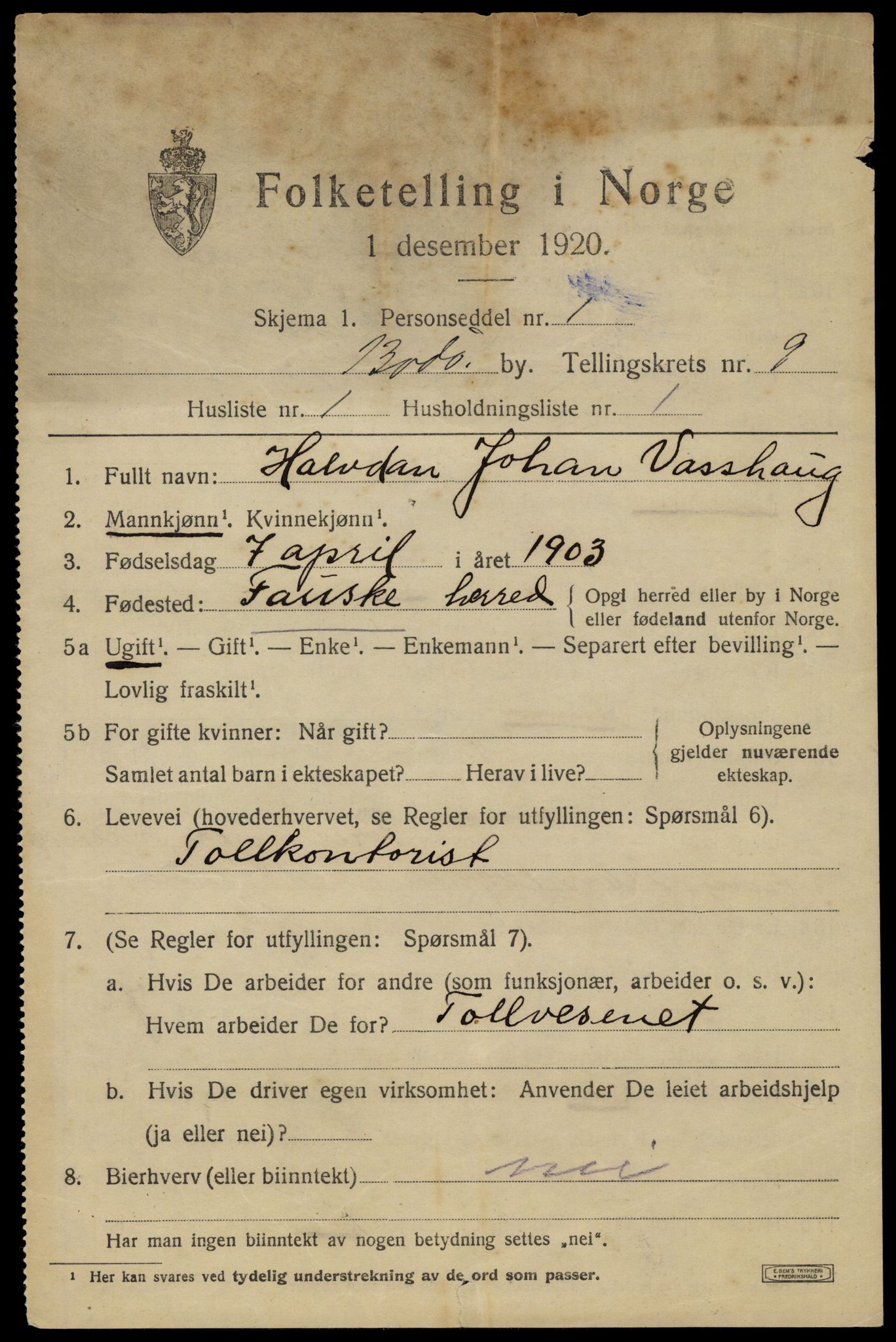 SAT, 1920 census for Bodø, 1920, p. 12831