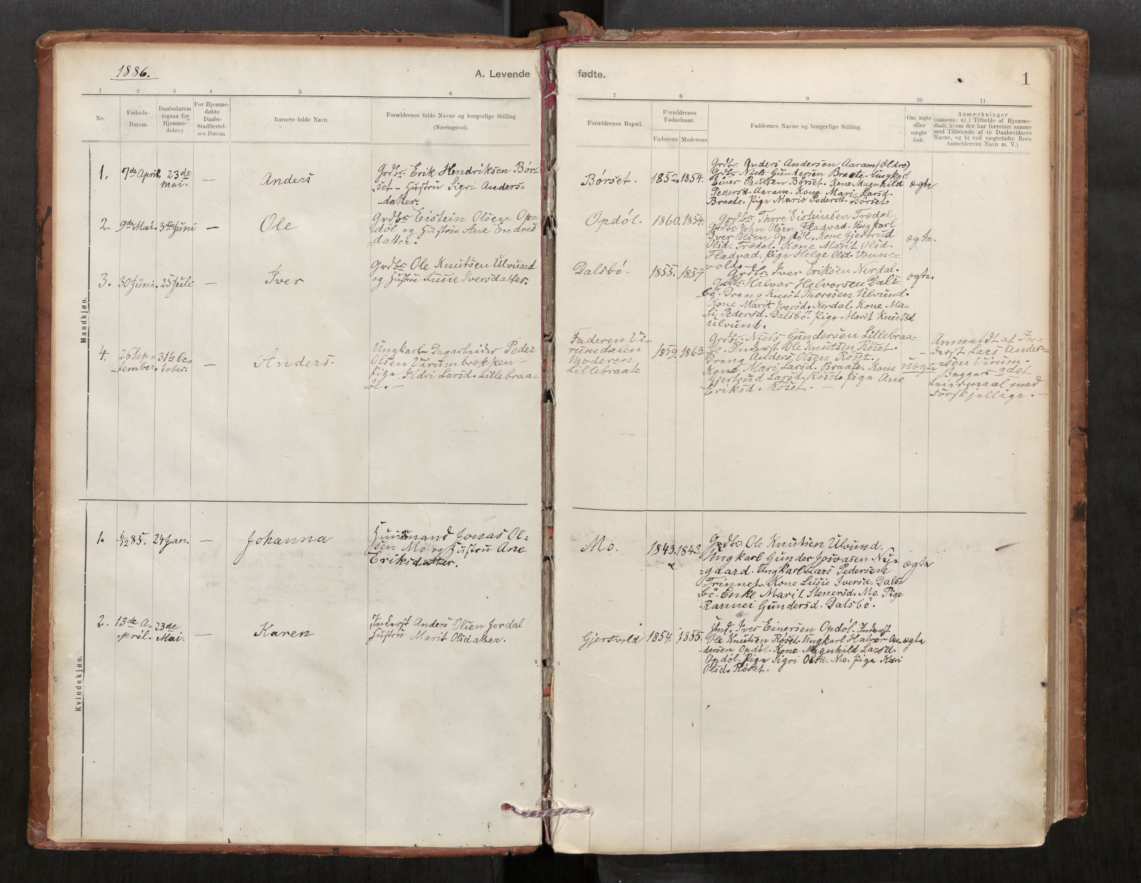 Parish register (official) no. 1, 1886-1908, p. 1