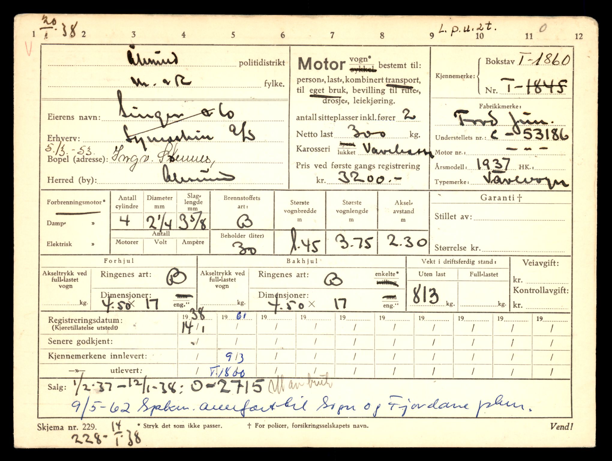 Møre og Romsdal vegkontor - Ålesund trafikkstasjon, AV/SAT-A-4099/F/Fe/L0016: Registreringskort for kjøretøy T 1851 - T 1984, 1927-1998, p. 199