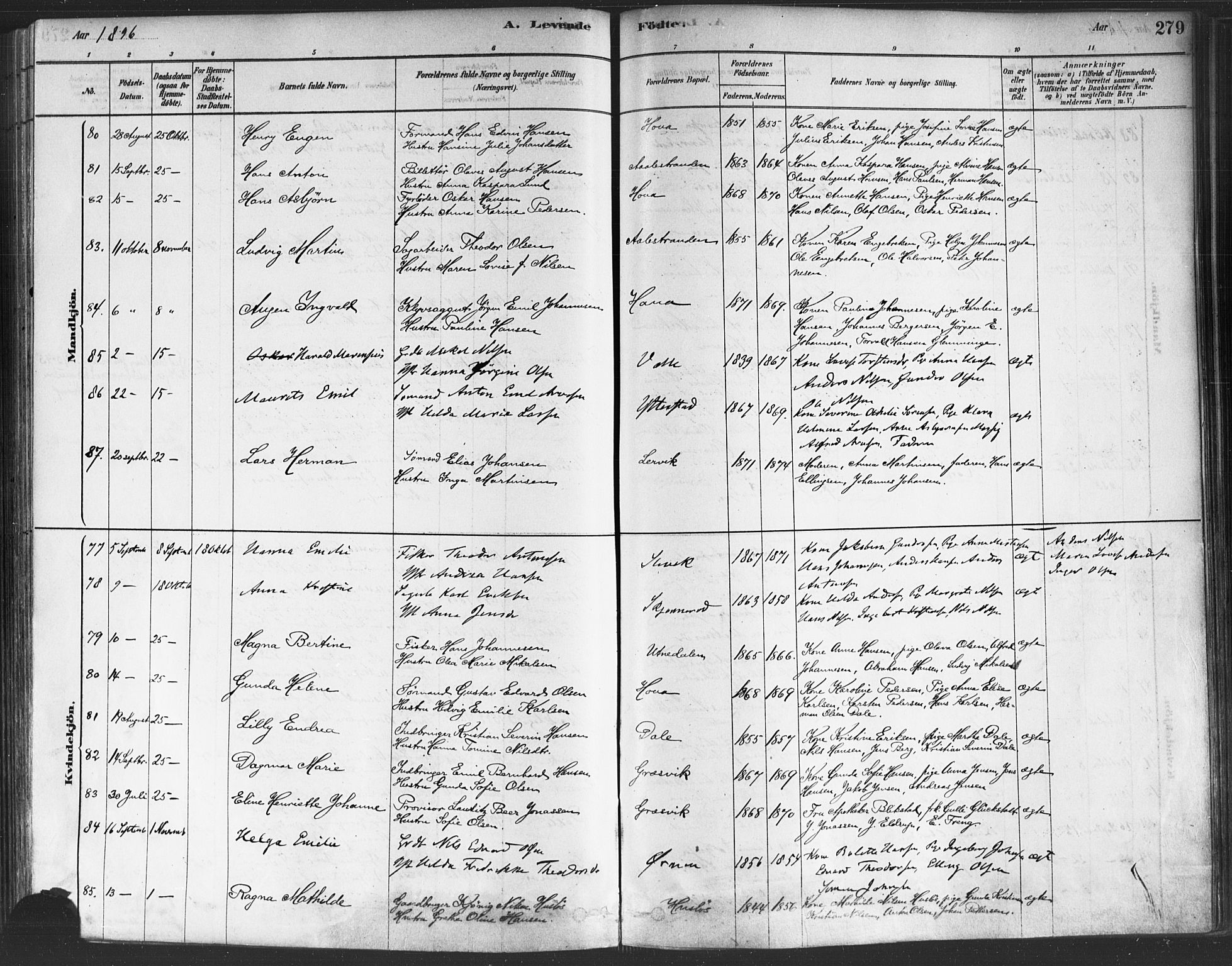 Onsøy prestekontor Kirkebøker, SAO/A-10914/F/Fa/L0005: Parish register (official) no. I 5, 1878-1898, p. 279