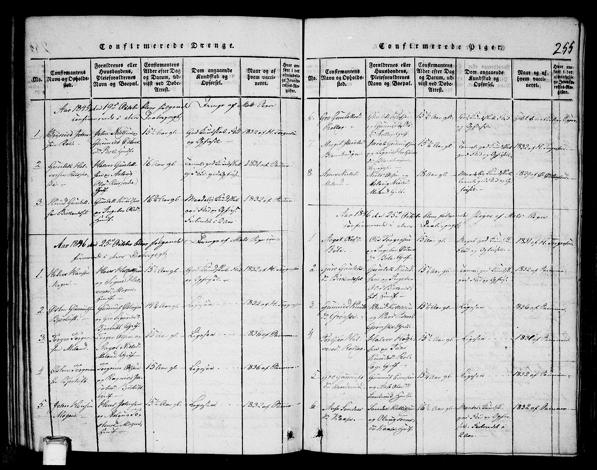 Tinn kirkebøker, SAKO/A-308/G/Gb/L0001: Parish register (copy) no. II 1 /1, 1815-1850, p. 255