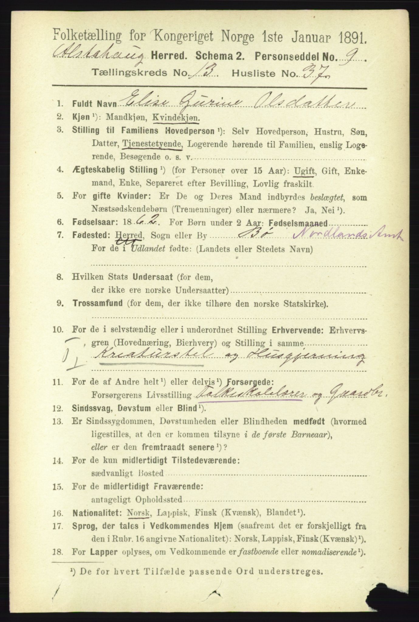 RA, 1891 census for 1820 Alstahaug, 1891, p. 4883