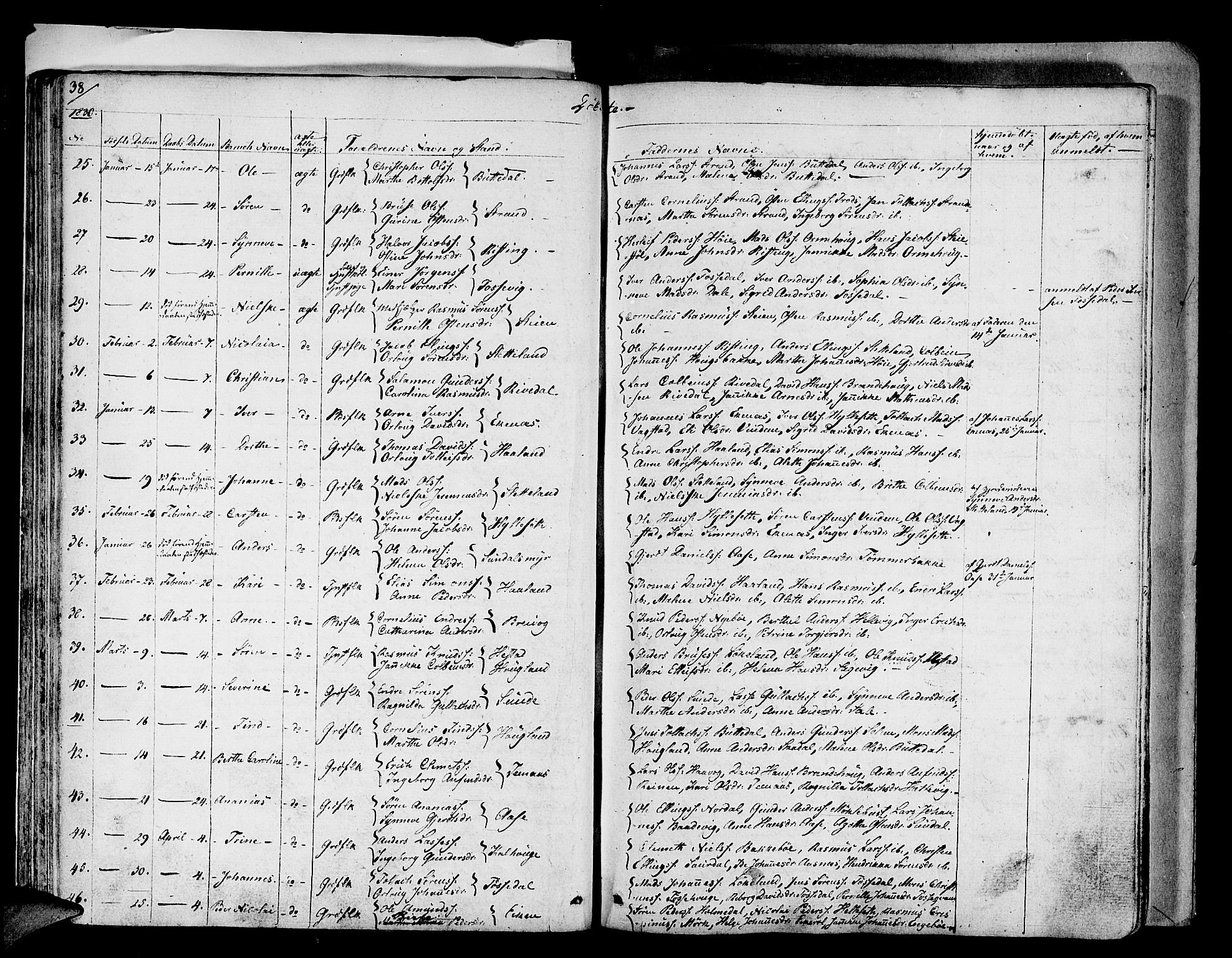 Fjaler sokneprestembete, AV/SAB-A-79801/H/Haa/Haaa/L0005: Parish register (official) no. A 5, 1821-1835, p. 38