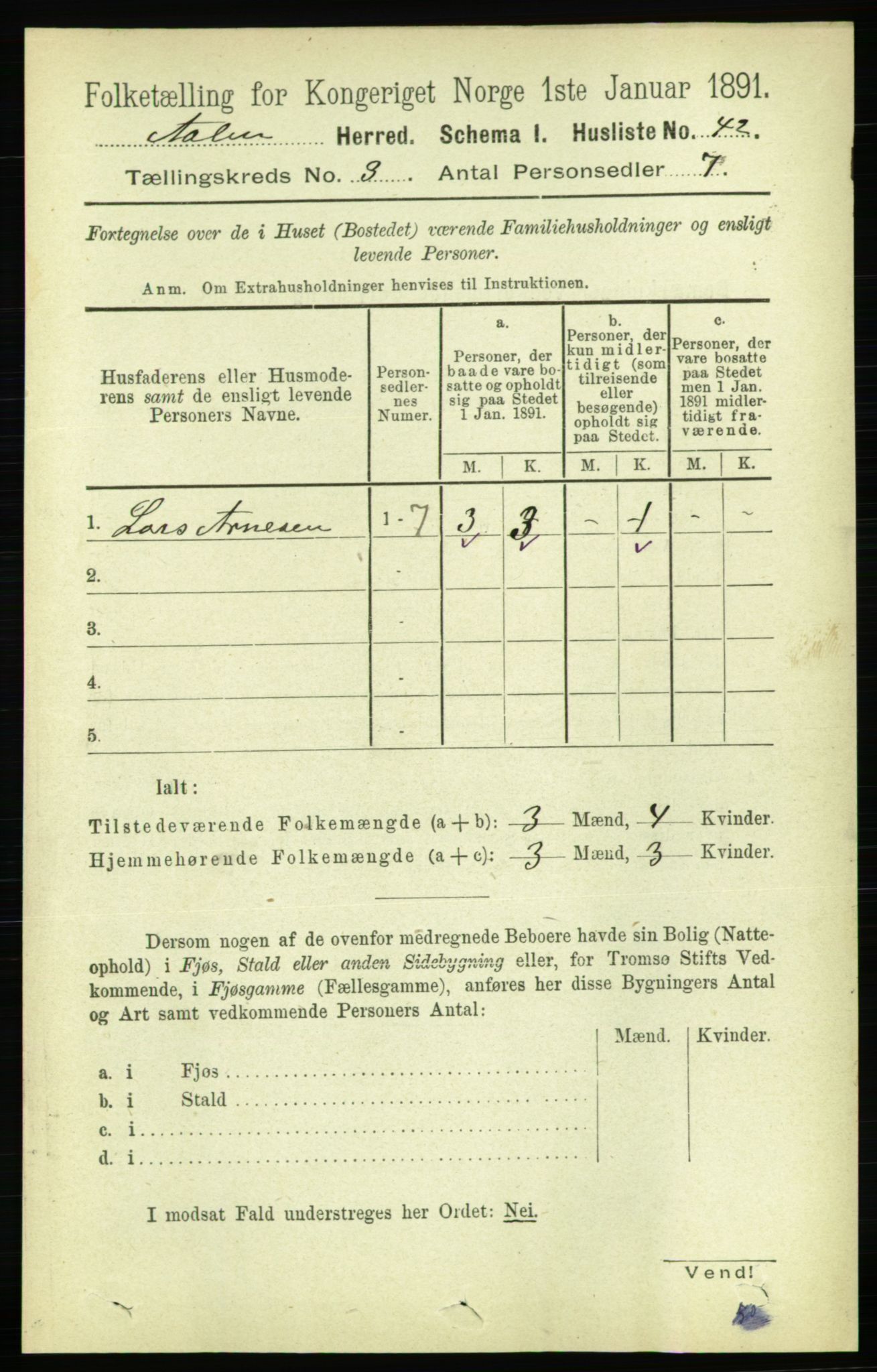 RA, 1891 census for 1644 Ålen, 1891, p. 727