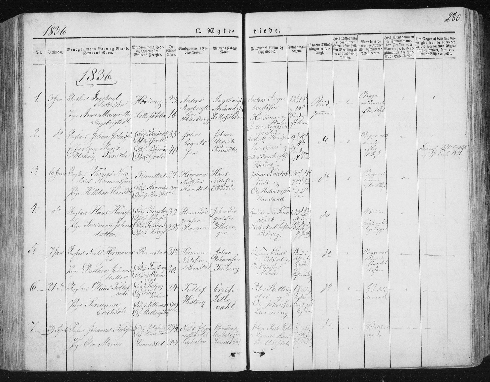 Ministerialprotokoller, klokkerbøker og fødselsregistre - Nord-Trøndelag, SAT/A-1458/784/L0669: Parish register (official) no. 784A04, 1829-1859, p. 280