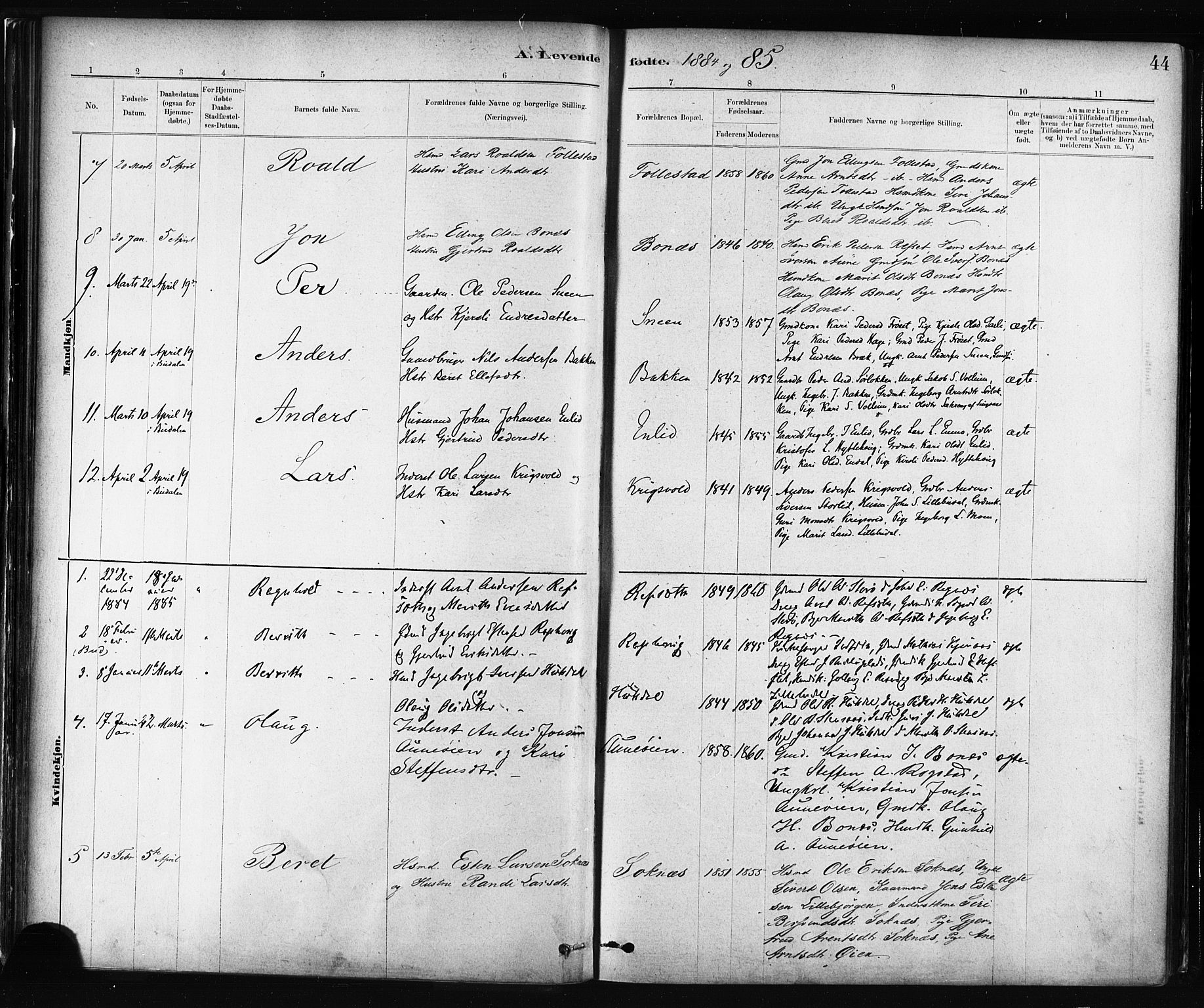 Ministerialprotokoller, klokkerbøker og fødselsregistre - Sør-Trøndelag, SAT/A-1456/687/L1002: Parish register (official) no. 687A08, 1878-1890, p. 44