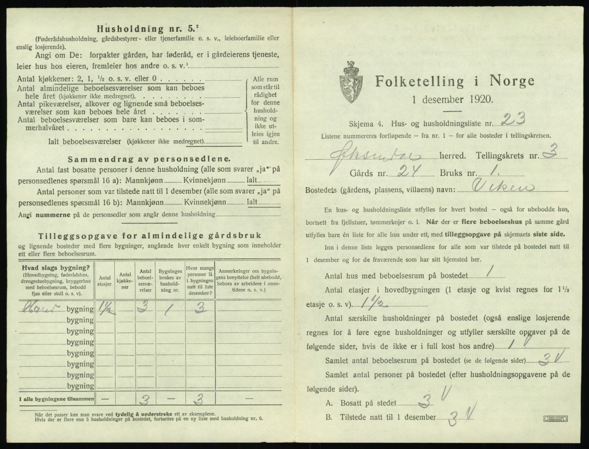 SAT, 1920 census for Øksendal, 1920, p. 223