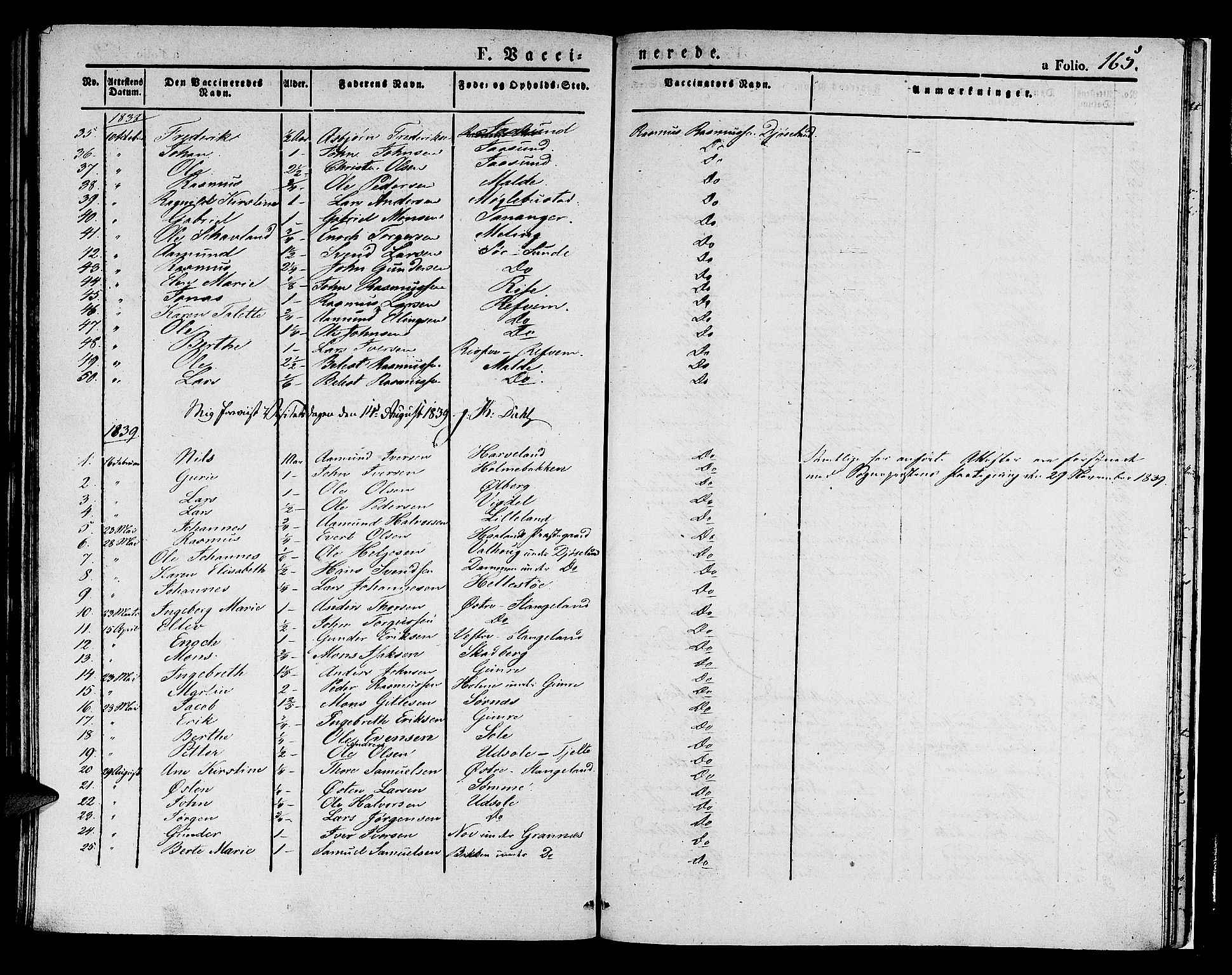Håland sokneprestkontor, SAST/A-101802/001/30BA/L0005: Parish register (official) no. A 5, 1829-1841, p. 165