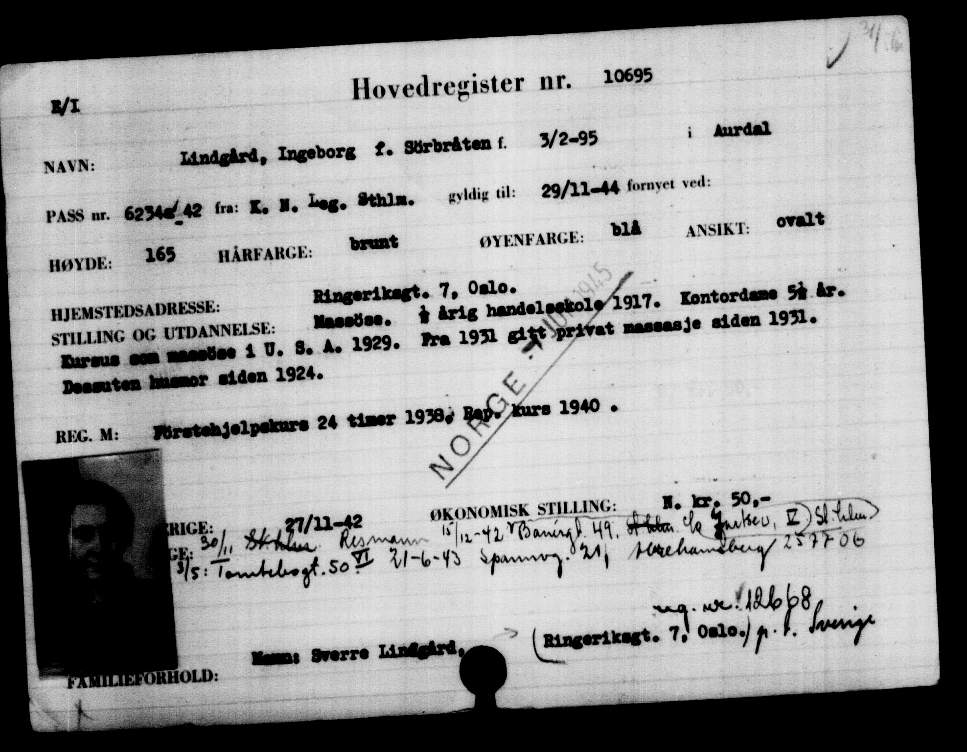 Utenriksstasjonene, Legasjonen i Stockholm, Flyktningkontoret, AV/RA-S-6753/V/Va/L0006: Kjesäterkartoteket, flyktninger med registreringsnr. 9400-12711, 1940-1945, p. 1495
