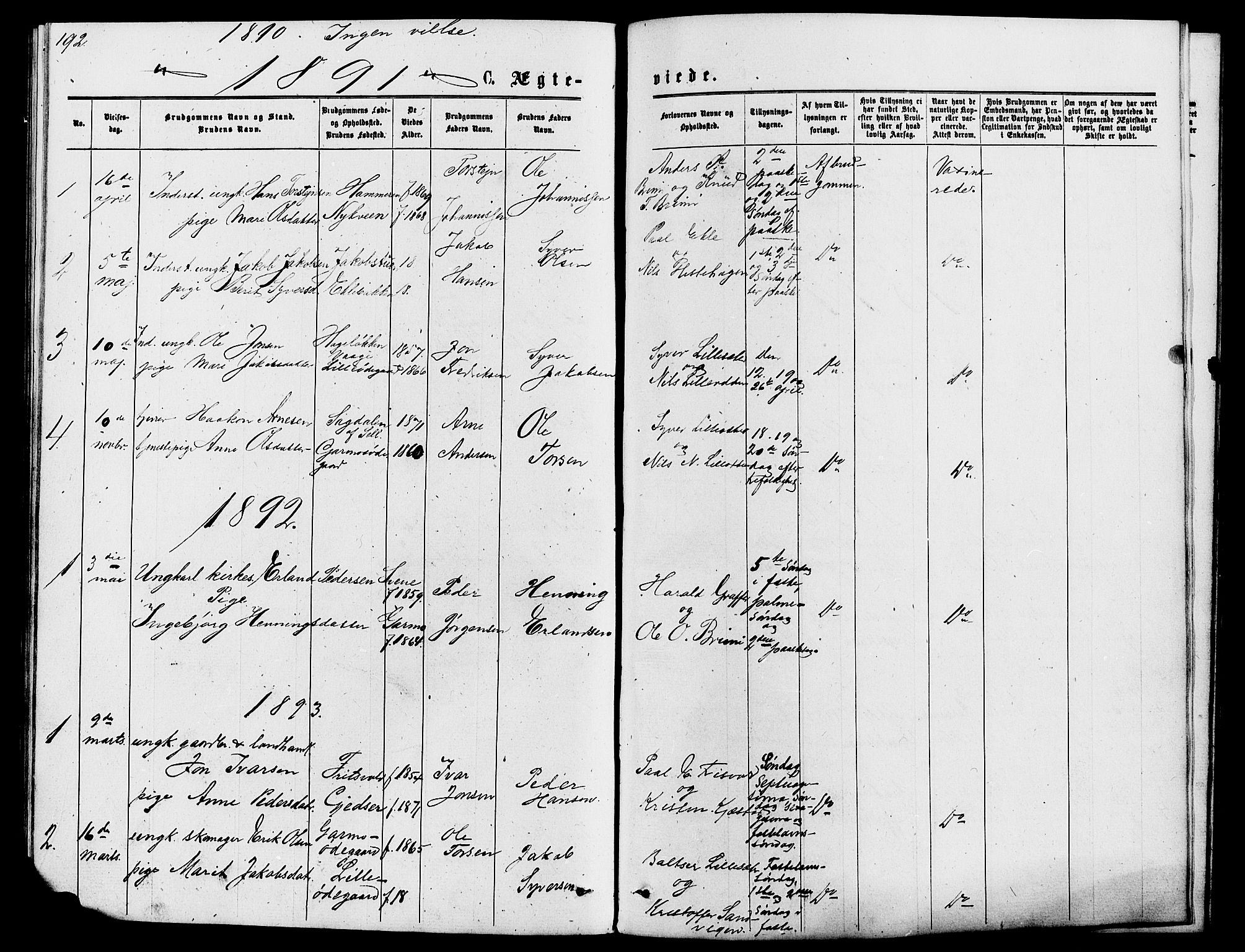 Lom prestekontor, SAH/PREST-070/L/L0005: Parish register (copy) no. 5, 1876-1901, p. 192-193