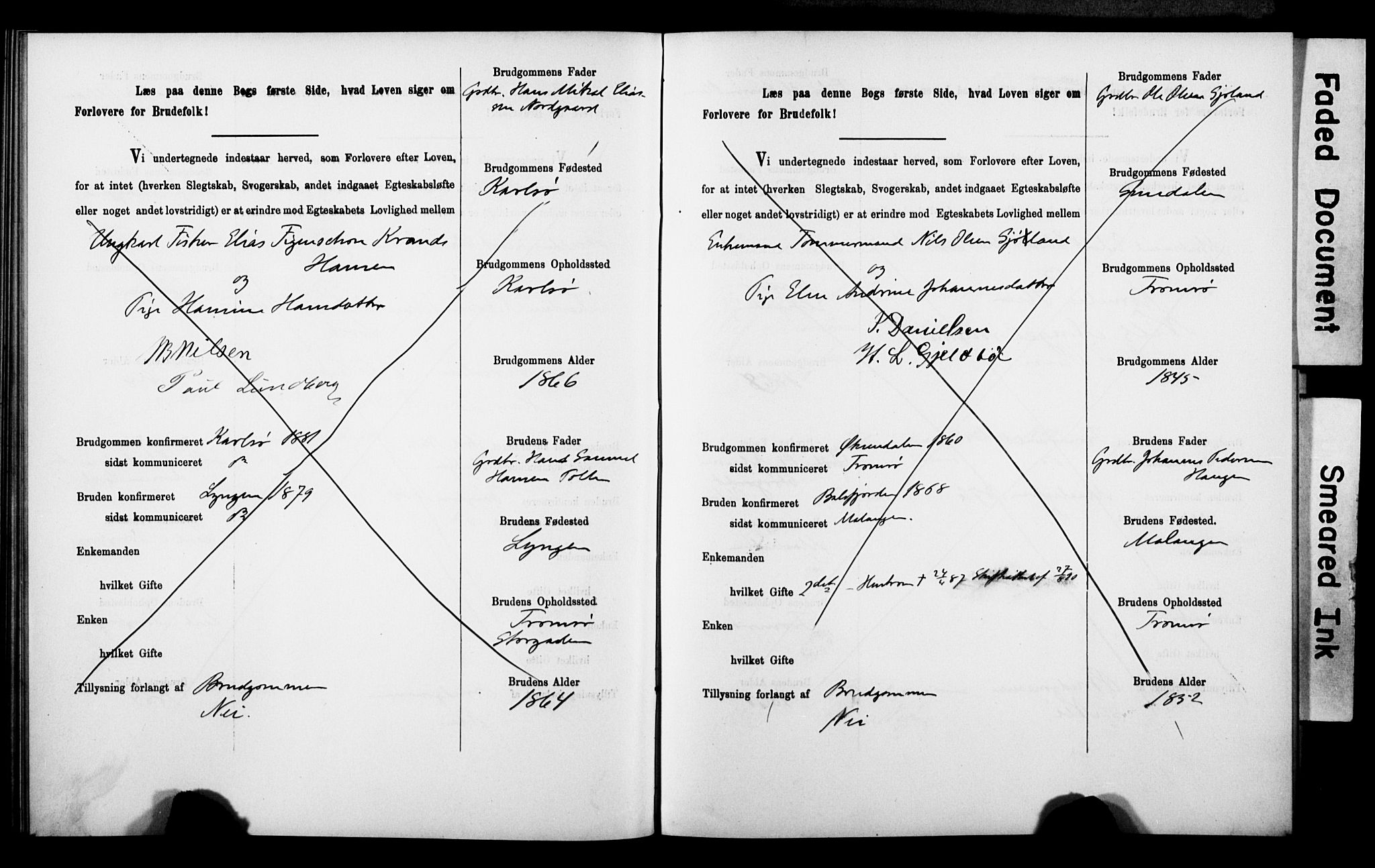 Tromsø sokneprestkontor/stiftsprosti/domprosti, AV/SATØ-S-1343/H/Hc/L0099/0001: Banns register no. 99.1, 1886-1892