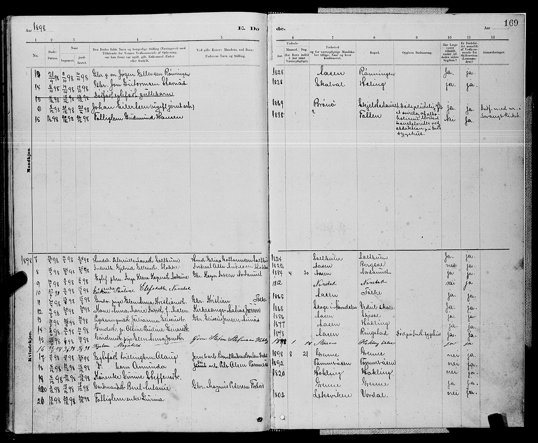 Ministerialprotokoller, klokkerbøker og fødselsregistre - Nord-Trøndelag, SAT/A-1458/714/L0134: Parish register (copy) no. 714C03, 1878-1898, p. 169