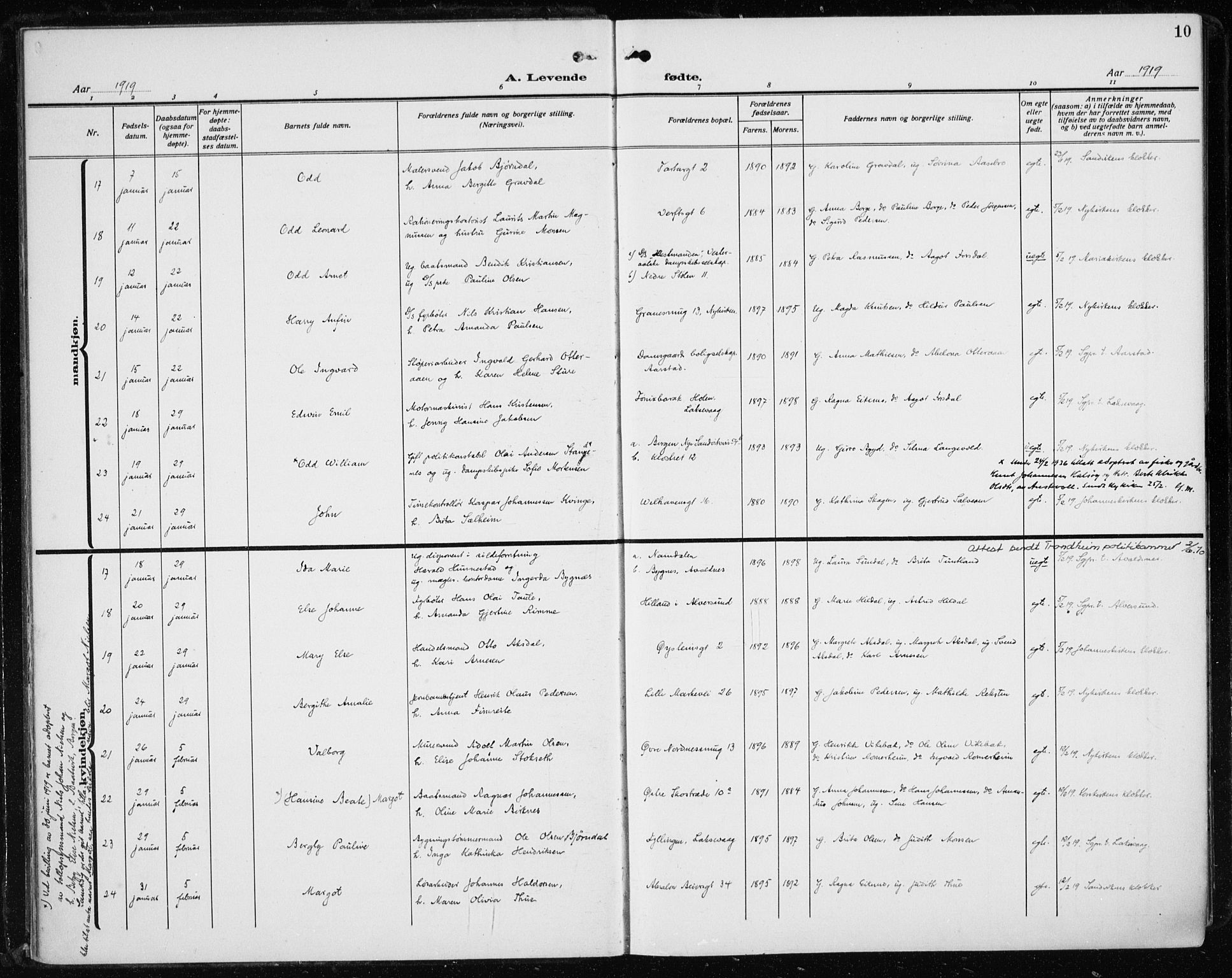 Fødselsstiftelsens sokneprestembete*, SAB/-: Parish register (official) no. A 5, 1918-1926, p. 10