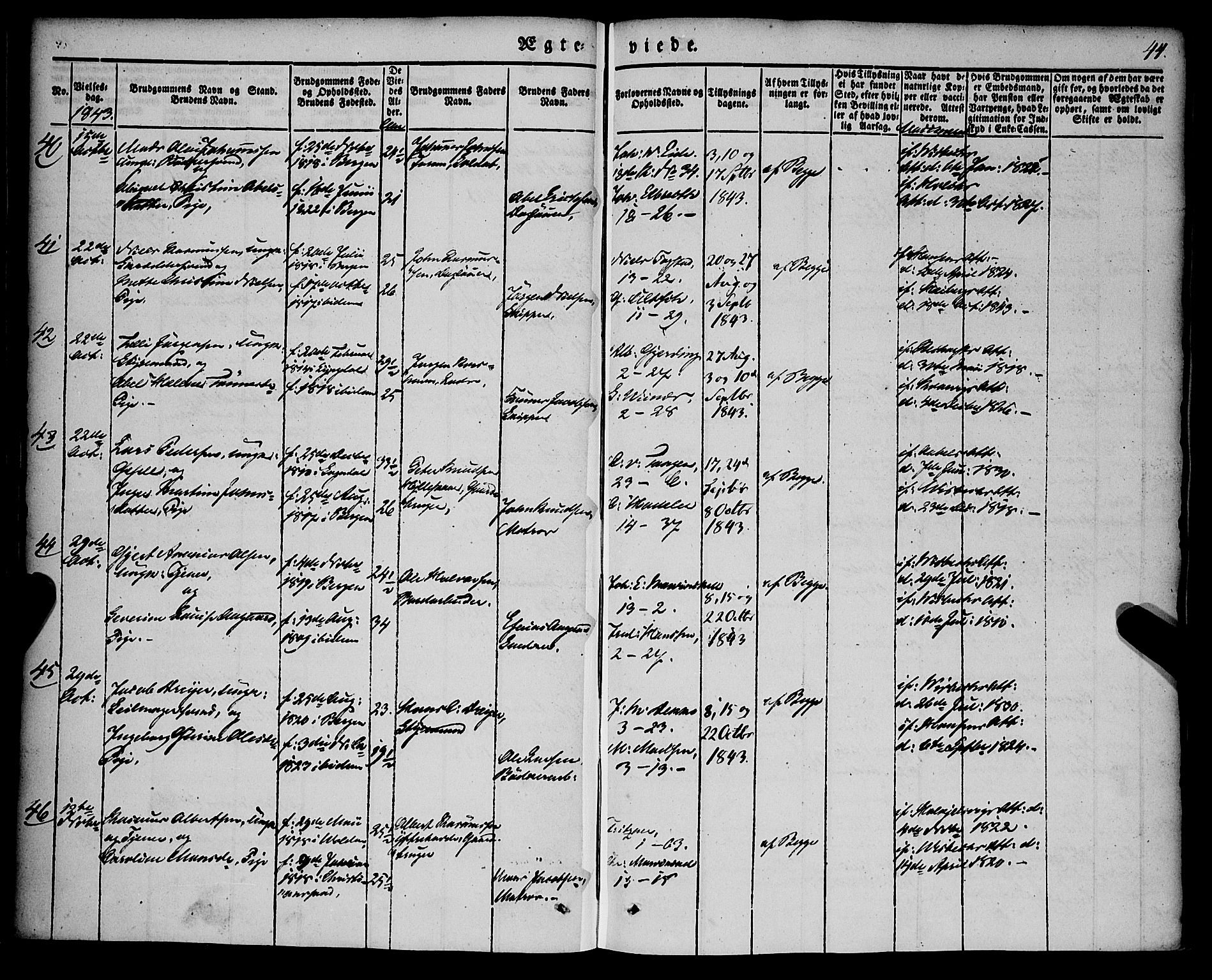 Nykirken Sokneprestembete, AV/SAB-A-77101/H/Haa/L0031: Parish register (official) no. D 1, 1834-1861, p. 44