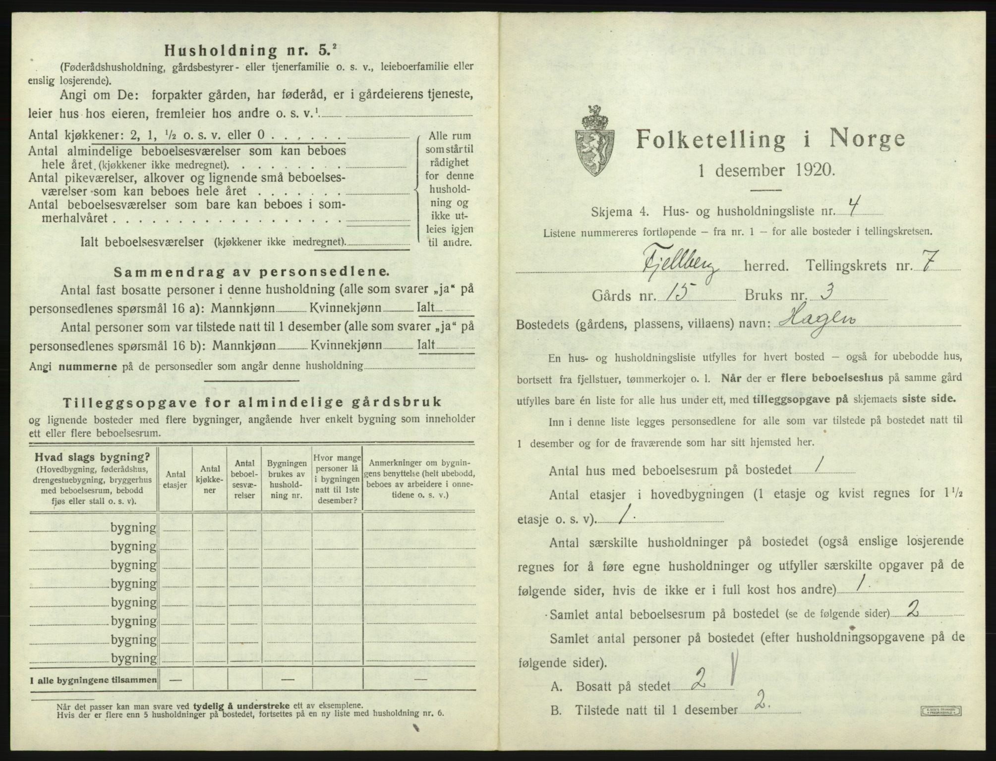 SAB, 1920 census for Fjelberg, 1920, p. 403