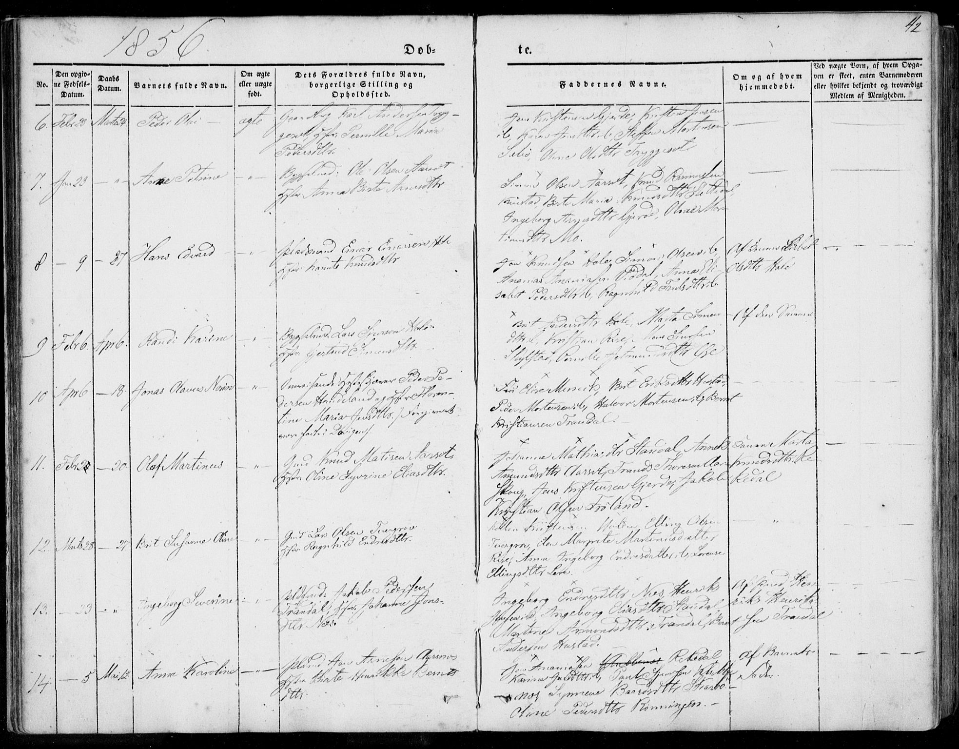 Ministerialprotokoller, klokkerbøker og fødselsregistre - Møre og Romsdal, AV/SAT-A-1454/515/L0209: Parish register (official) no. 515A05, 1847-1868, p. 42