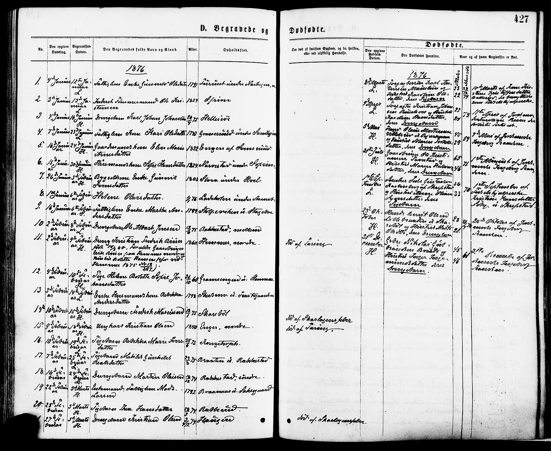 Høland prestekontor Kirkebøker, SAO/A-10346a/F/Fa/L0012.a: Parish register (official) no. I 12A, 1869-1879, p. 427