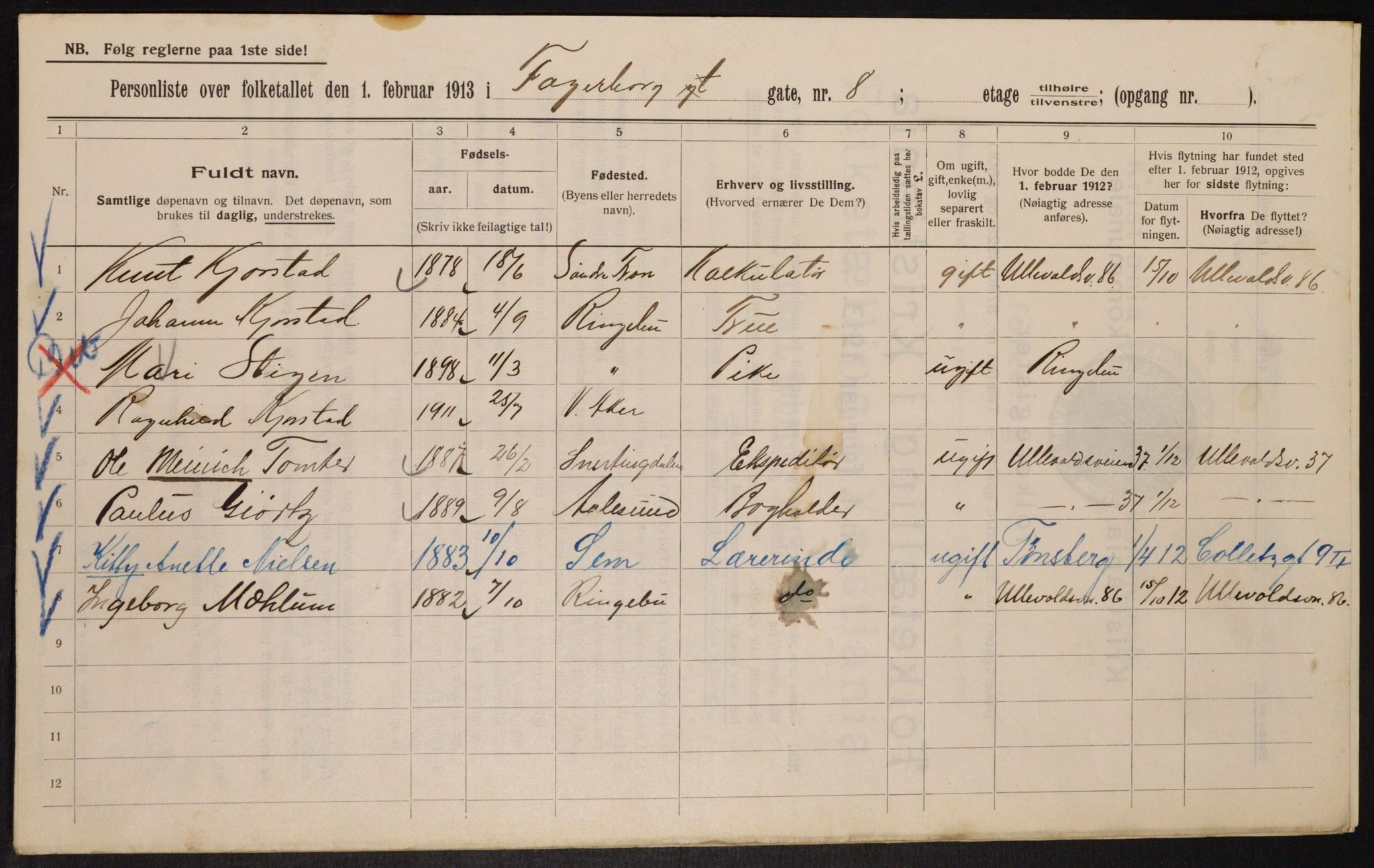 OBA, Municipal Census 1913 for Kristiania, 1913, p. 23060