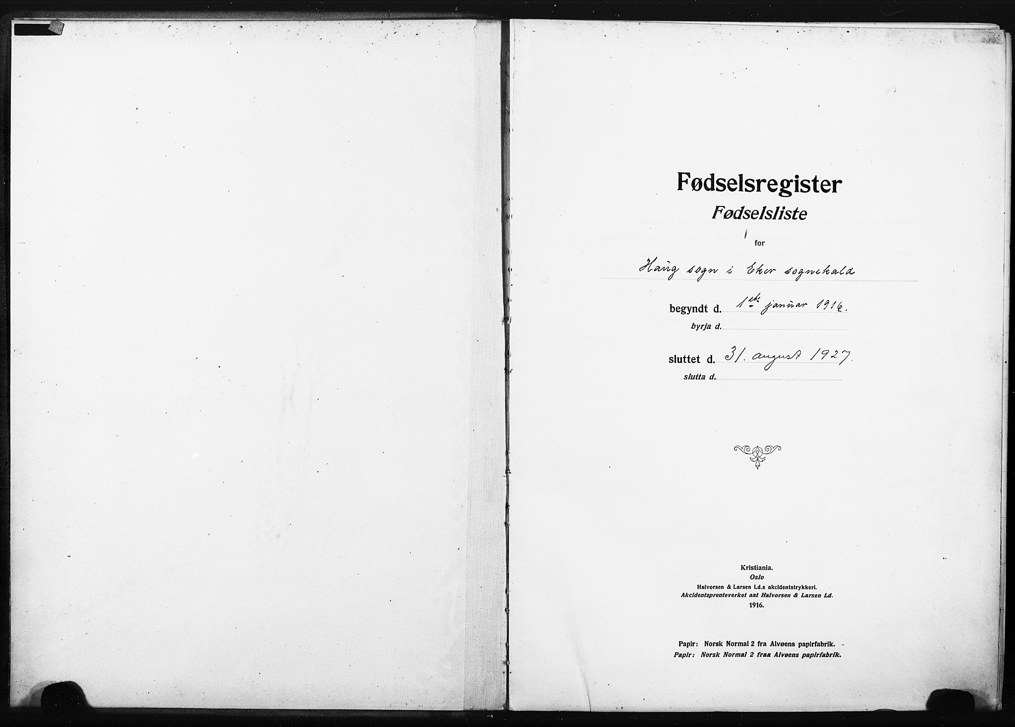 Eiker kirkebøker, SAKO/A-4/J/Ja/L0001: Birth register no. 1, 1916-1927