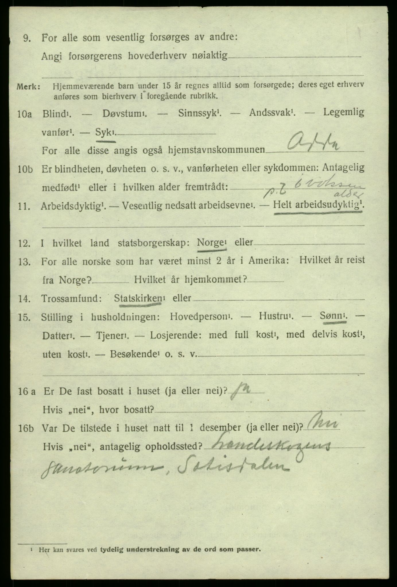 SAB, 1920 census for Odda, 1920, p. 7382